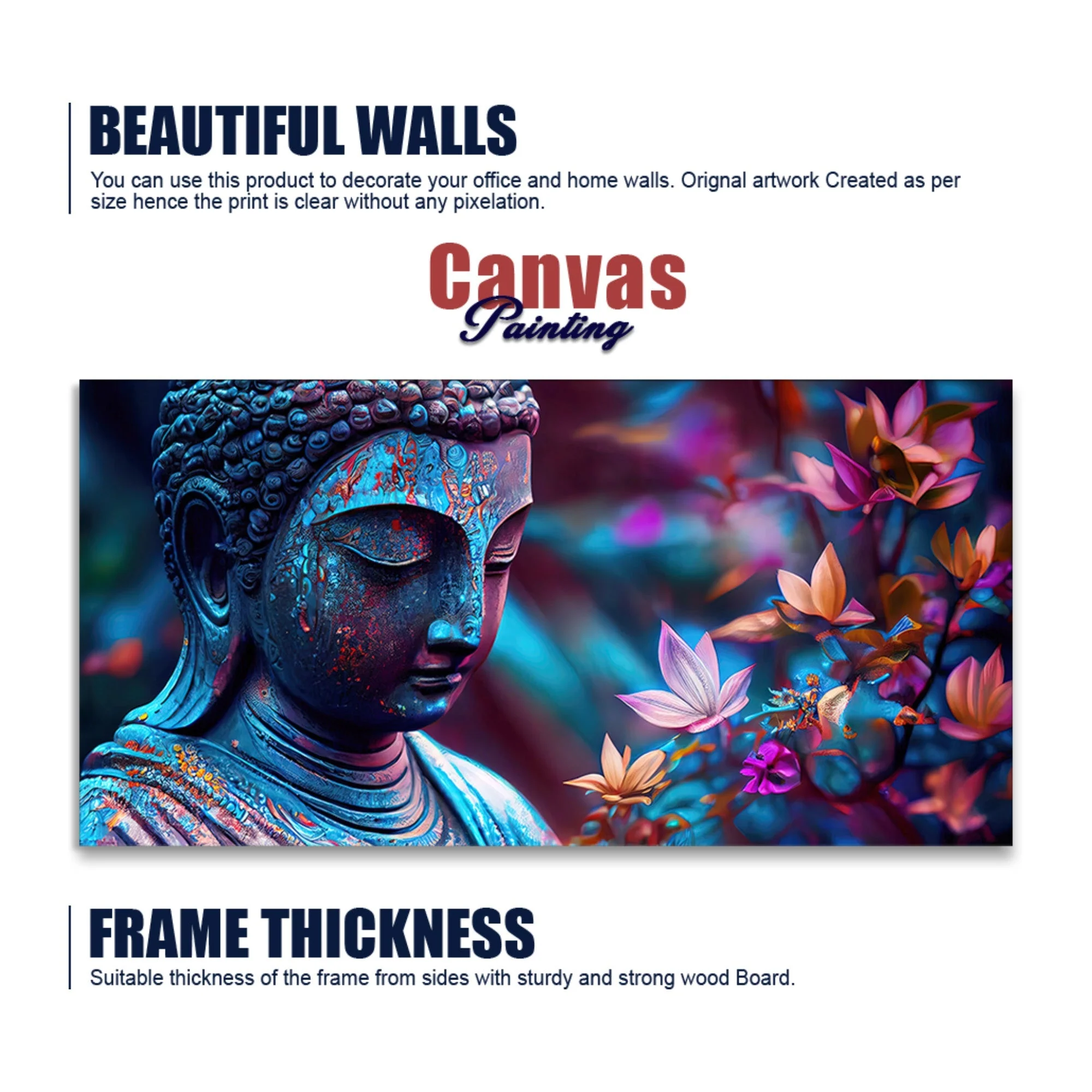 Lord Gautam Buddha Floral Art Canvas Wall Painting - Image 6