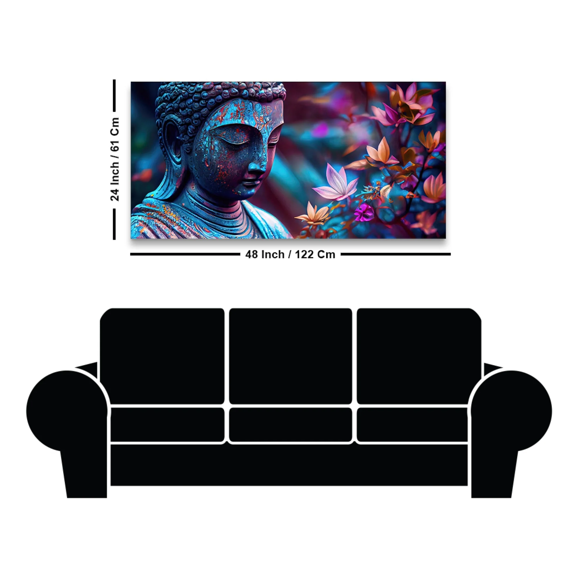 Lord Gautam Buddha Floral Art Canvas Wall Painting - Image 7