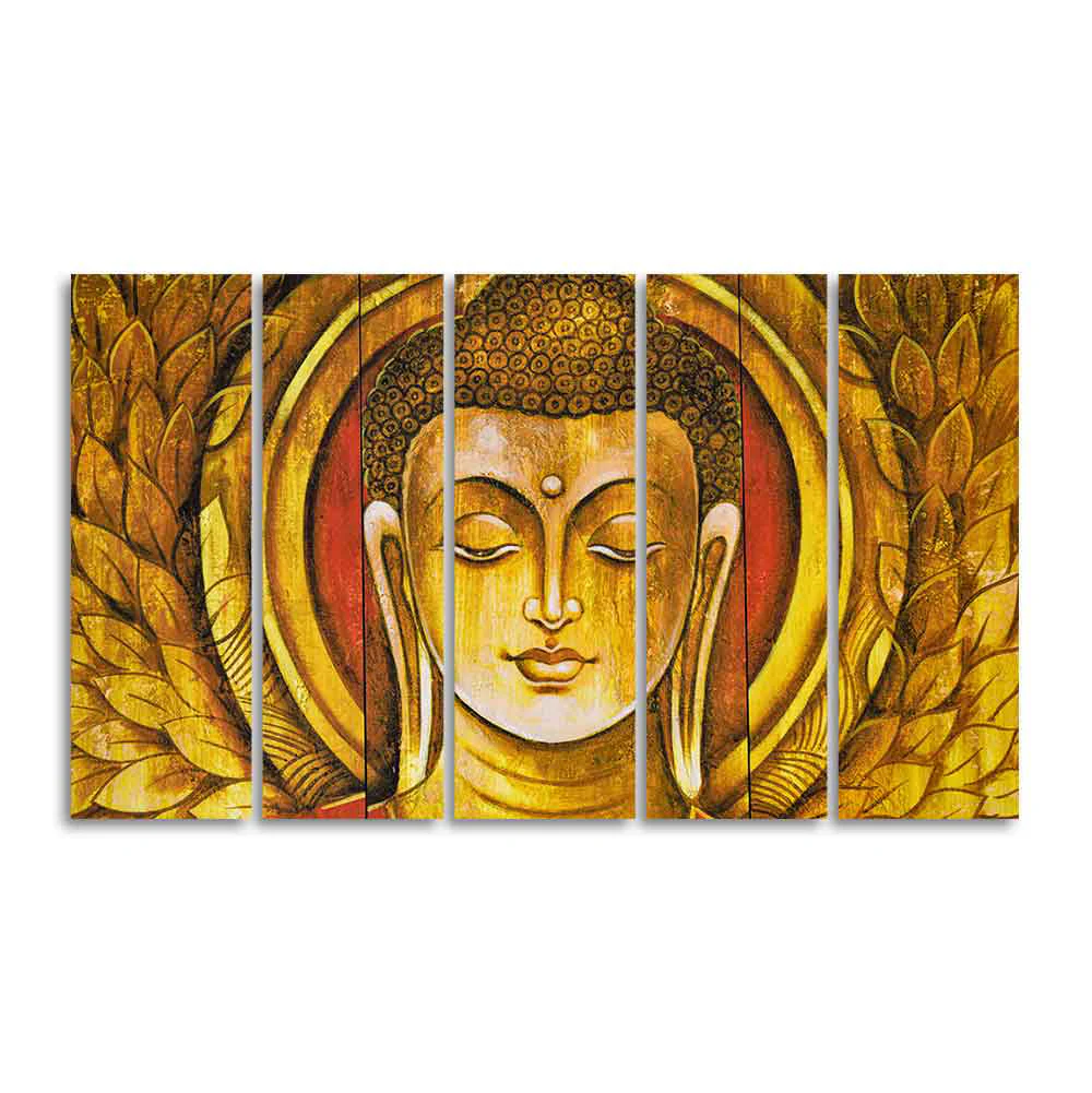 Lord Gautam Buddha Meditation Wall Painting of Five Pieces - Image 4