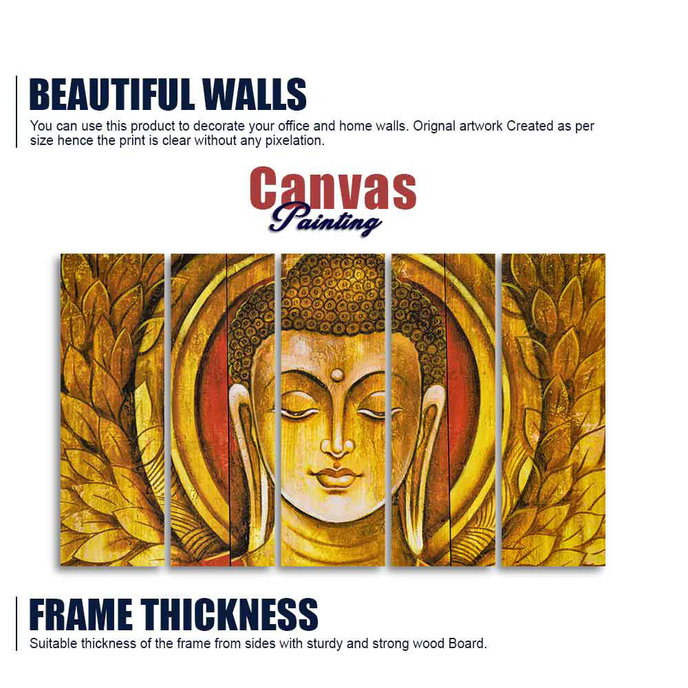 Lord Gautam Buddha Meditation Wall Painting of Five Pieces - Image 5