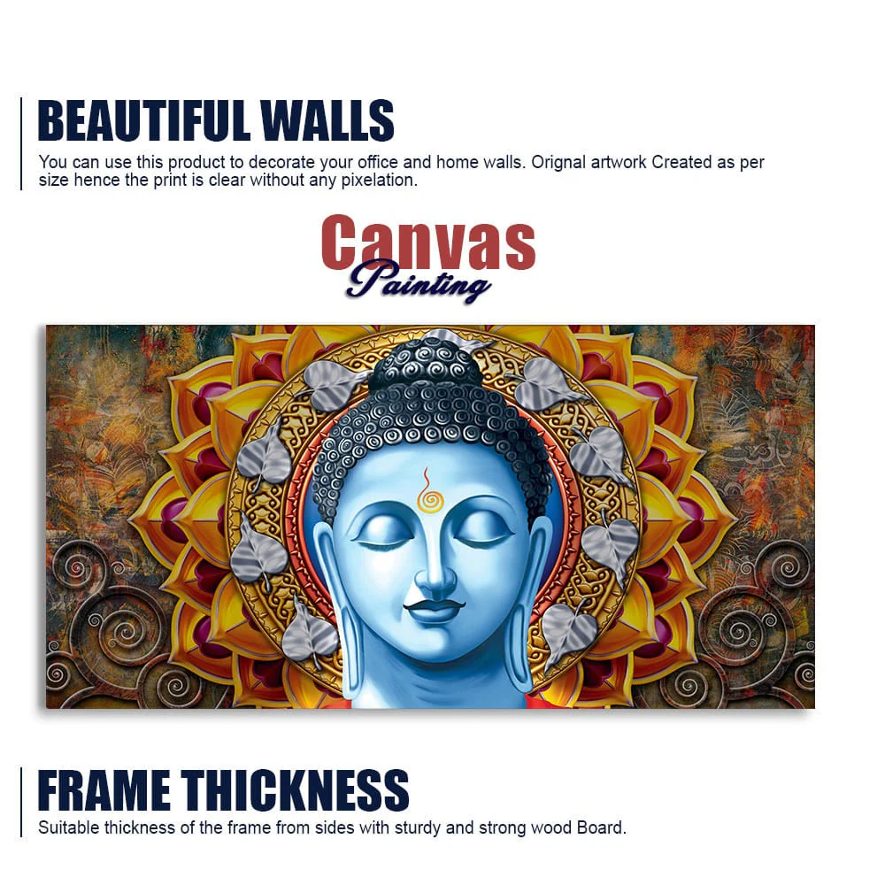 Lord Gautam Buddha Serene Face Canvas Wall Painting - Image 6