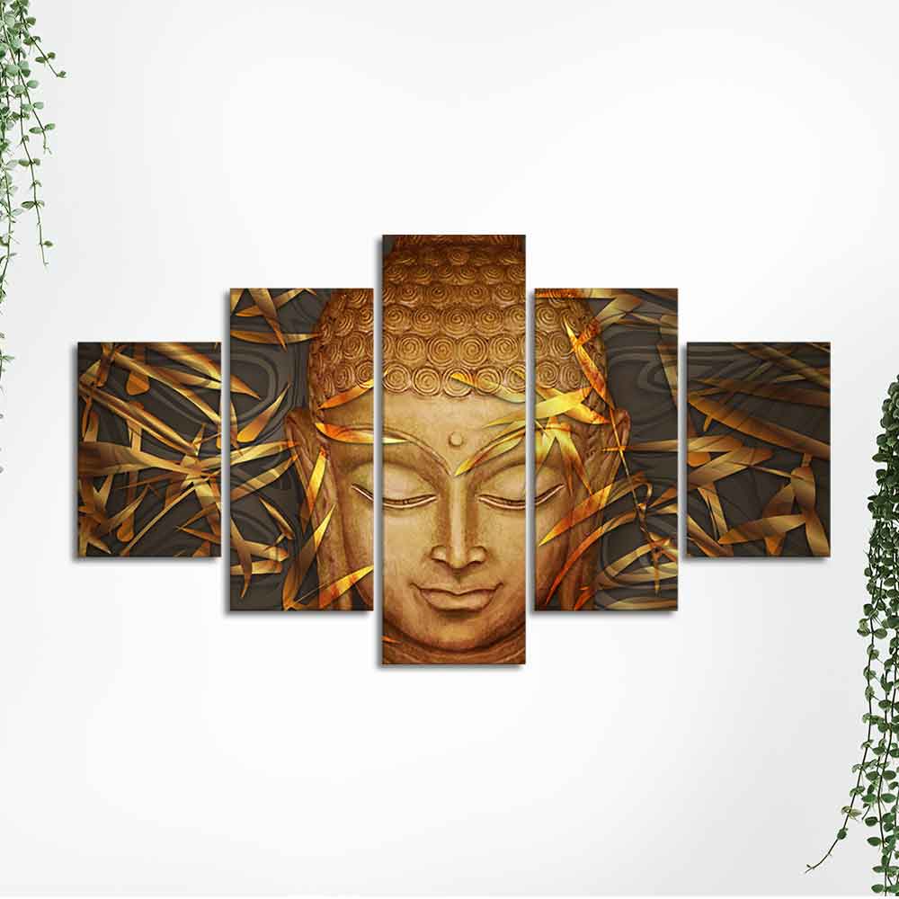 Lord Gautam Buddha with Serene Smile Wall Painting of Five Pieces - Image 5