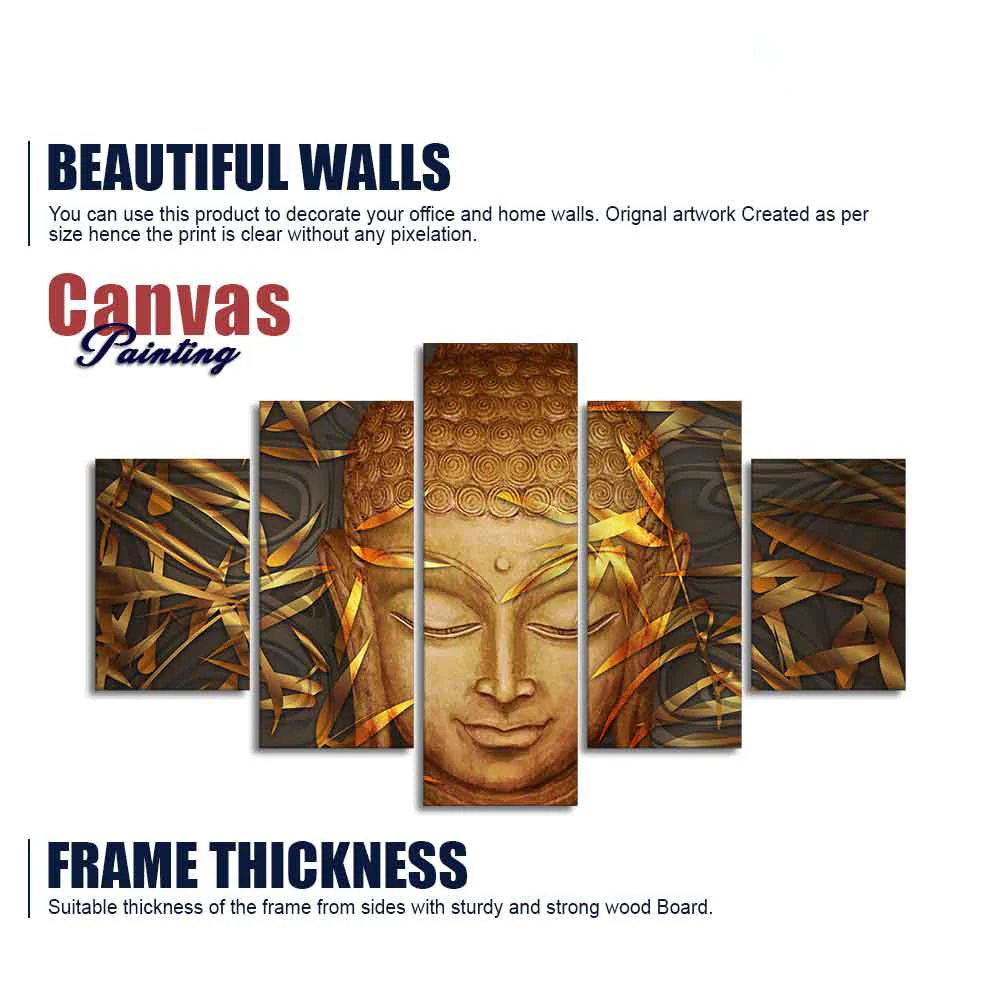 Lord Gautam Buddha with Serene Smile Wall Painting of Five Pieces - Image 6