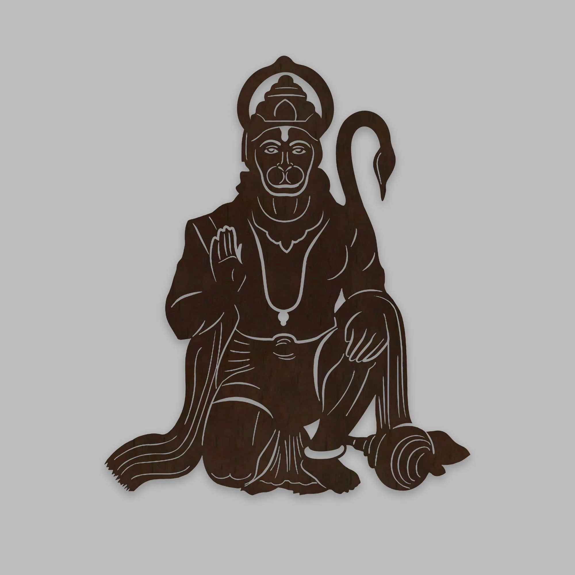 Lord Hanuman Ji Shape Backlit Designer Wooden Wall Shelf / Book Shelf / Night Light, Walnut Finish - Image 3
