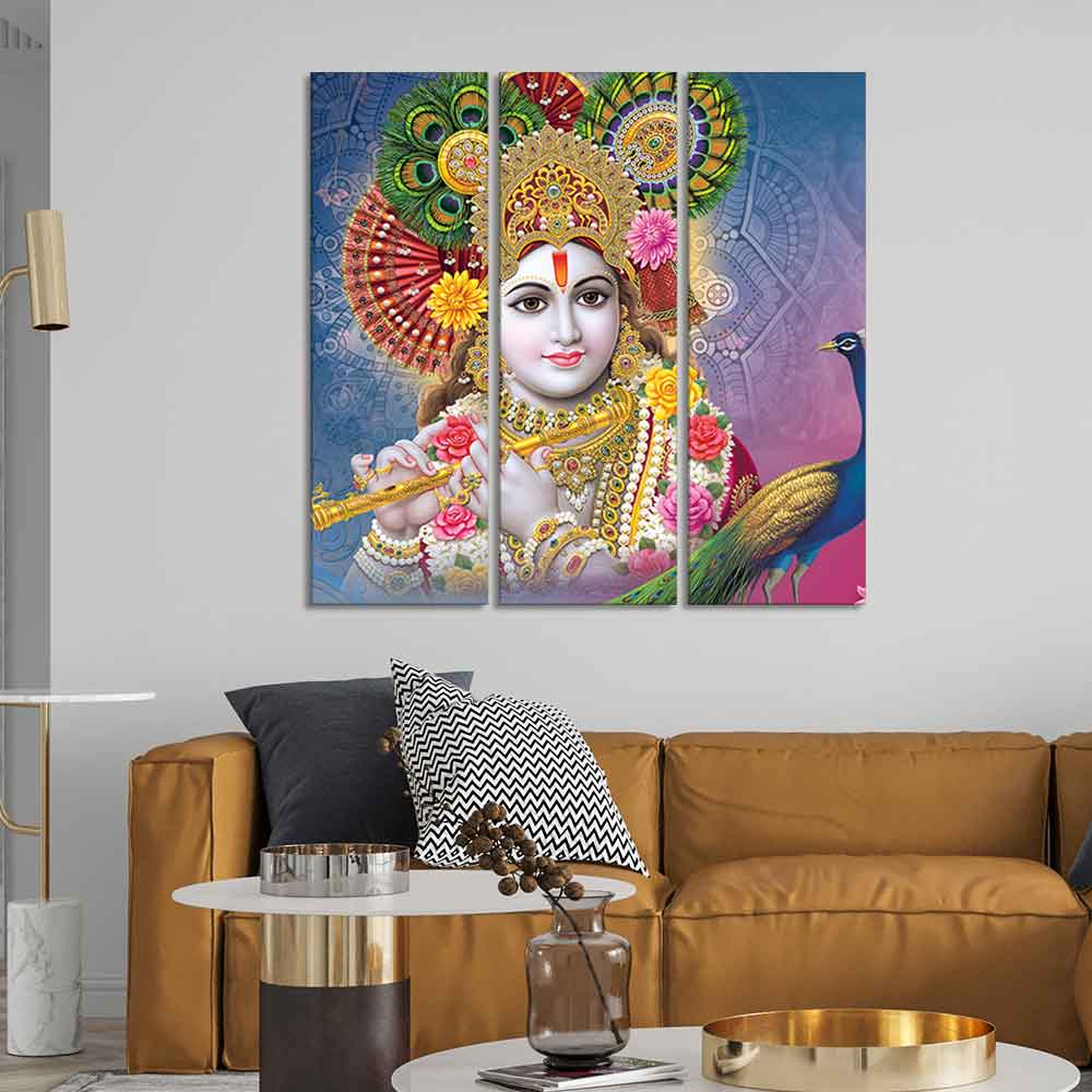 Lord Kanha Ji beautiful Wall Painting of 3 Panels - Image 3
