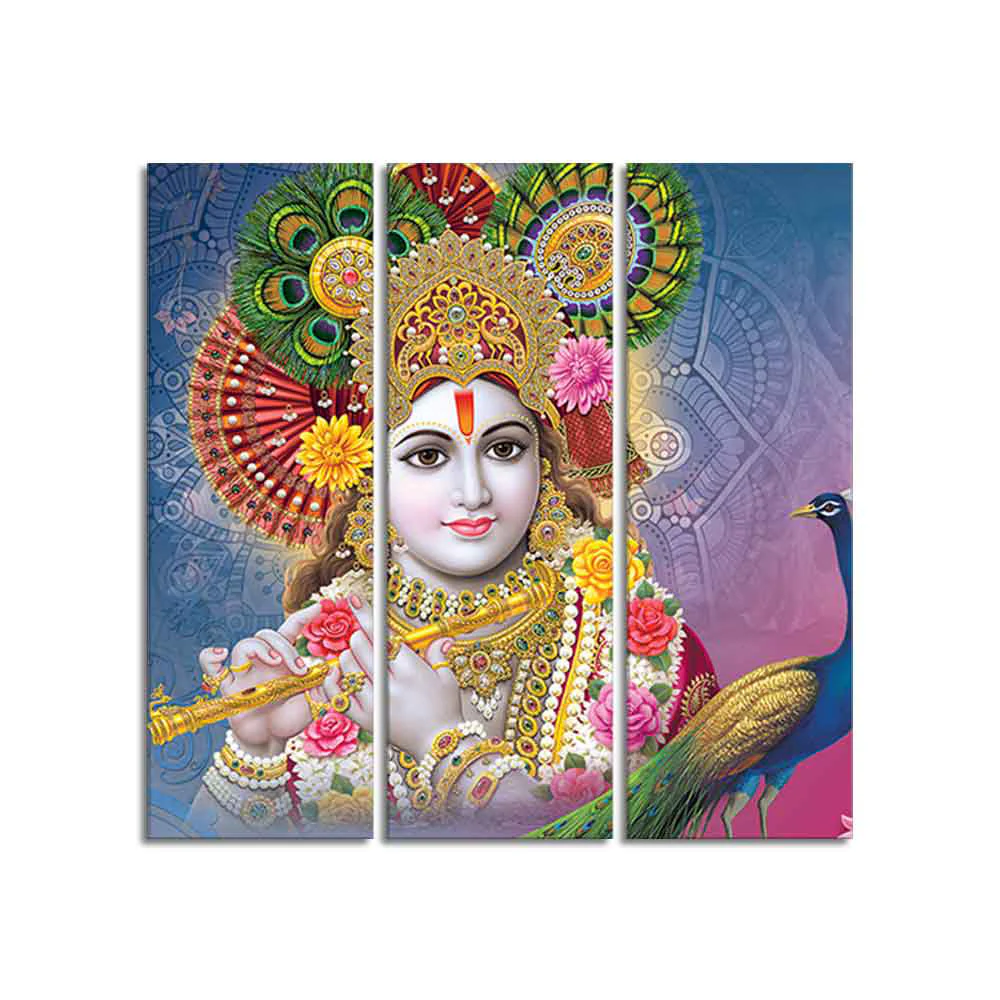Lord Kanha Ji beautiful Wall Painting of 3 Panels - Image 4