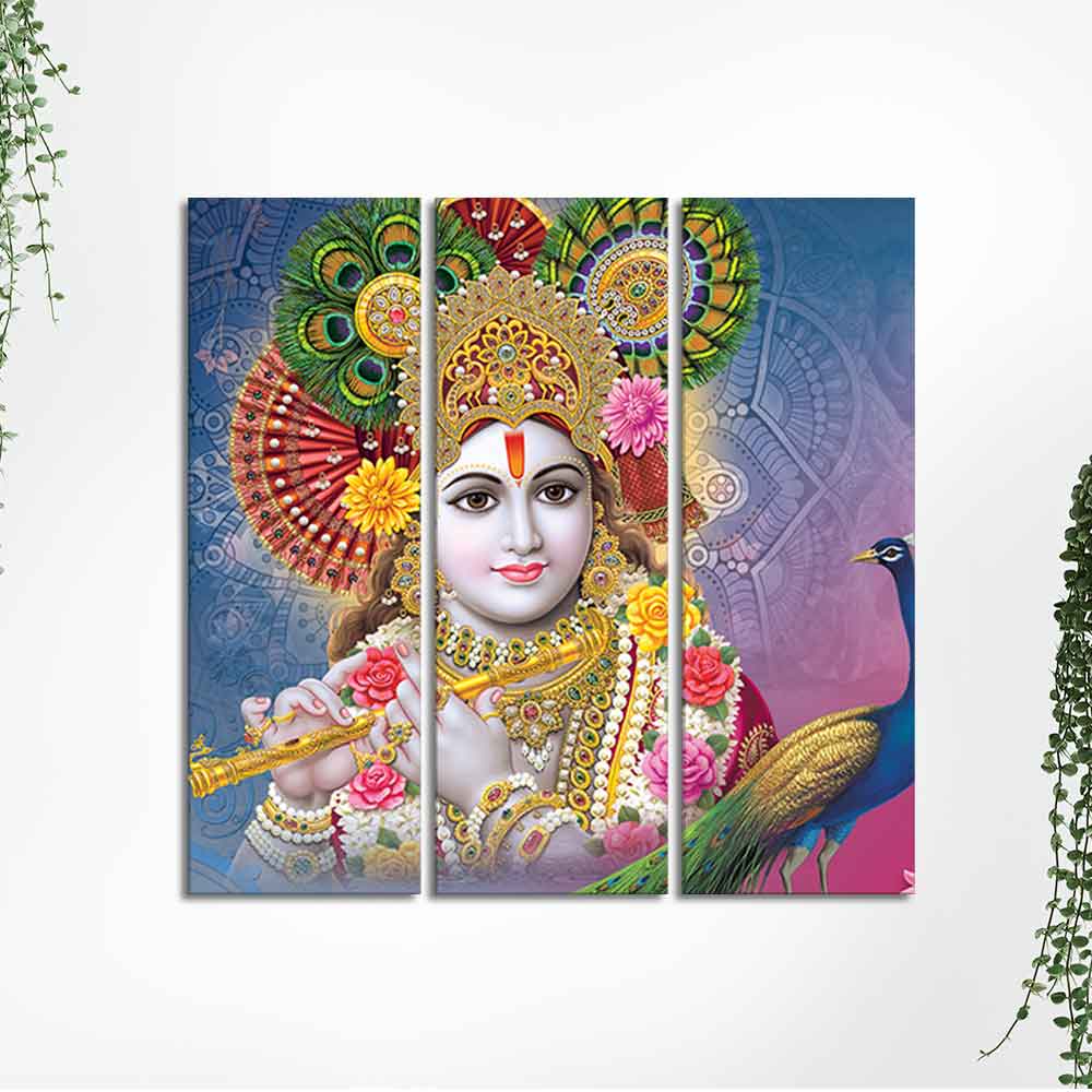 Lord Kanha Ji beautiful Wall Painting of 3 Panels - Image 5