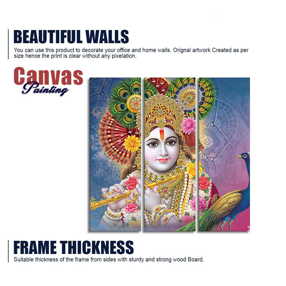 Lord Kanha Ji beautiful Wall Painting of 3 Panels - Image 6