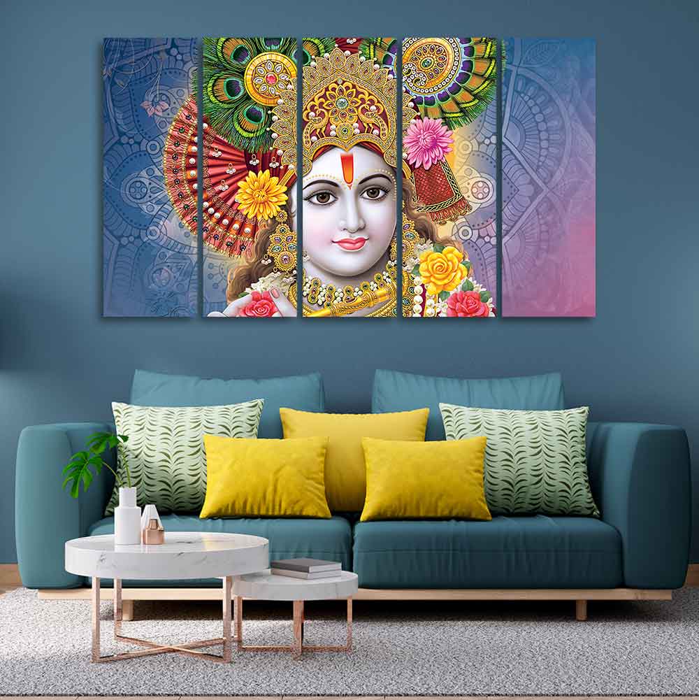 Lord Kanha Ji Canvas Wall Painting of Five Pieces - Image 2