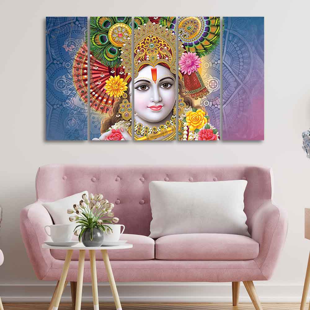 Lord Kanha Ji Canvas Wall Painting of Five Pieces - Image 3