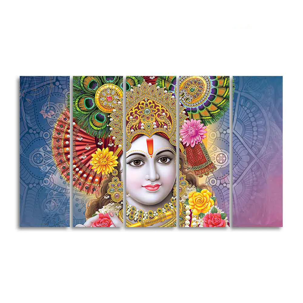 Lord Kanha Ji Canvas Wall Painting of Five Pieces - Image 4
