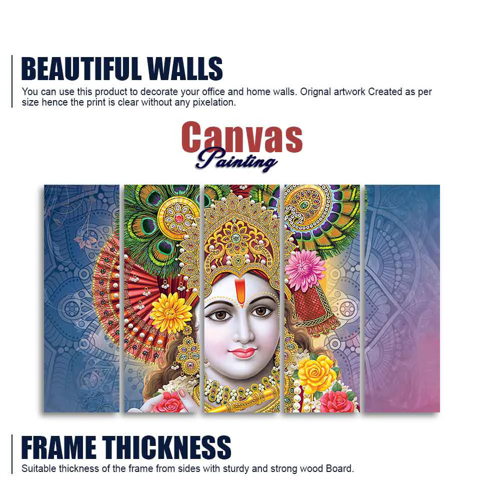 Lord Kanha Ji Canvas Wall Painting of Five Pieces - Image 5