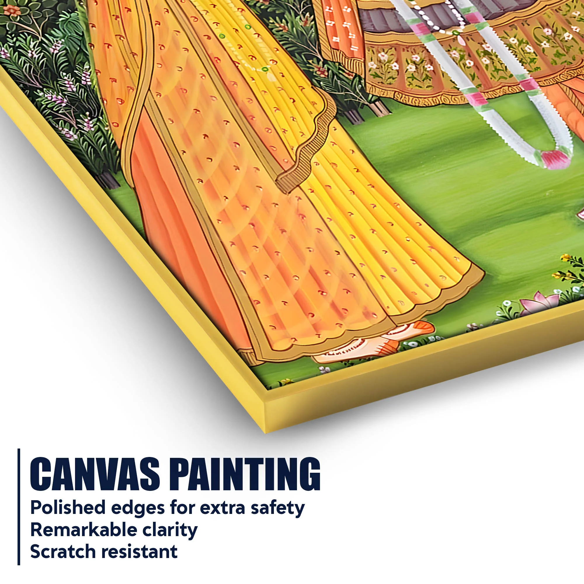 Lord Krishna Accepting Lotus From Shree Radha Canvas Wall Painting - Image 4