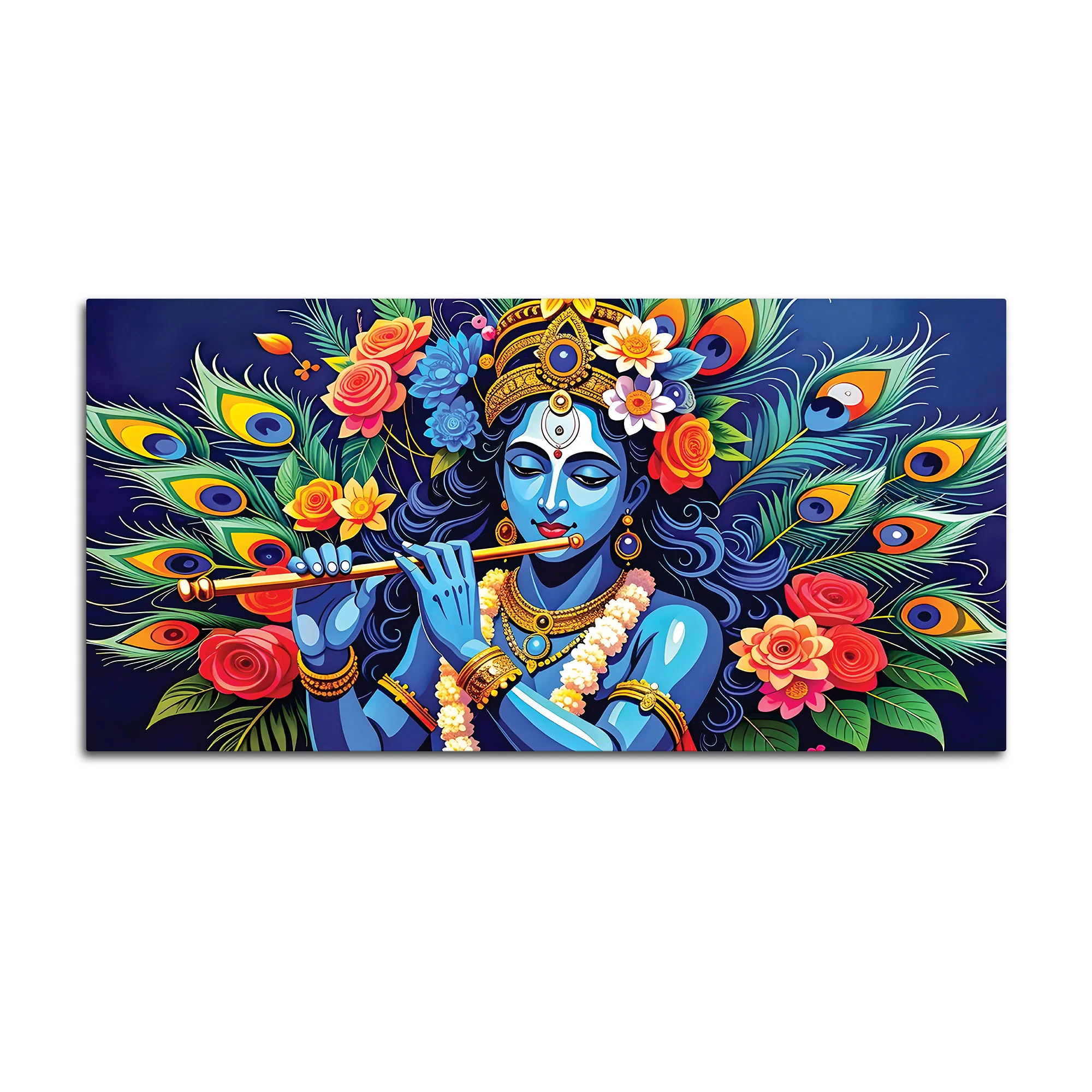 Lord Krishna Floral Peacock Theme Painting - Image 4