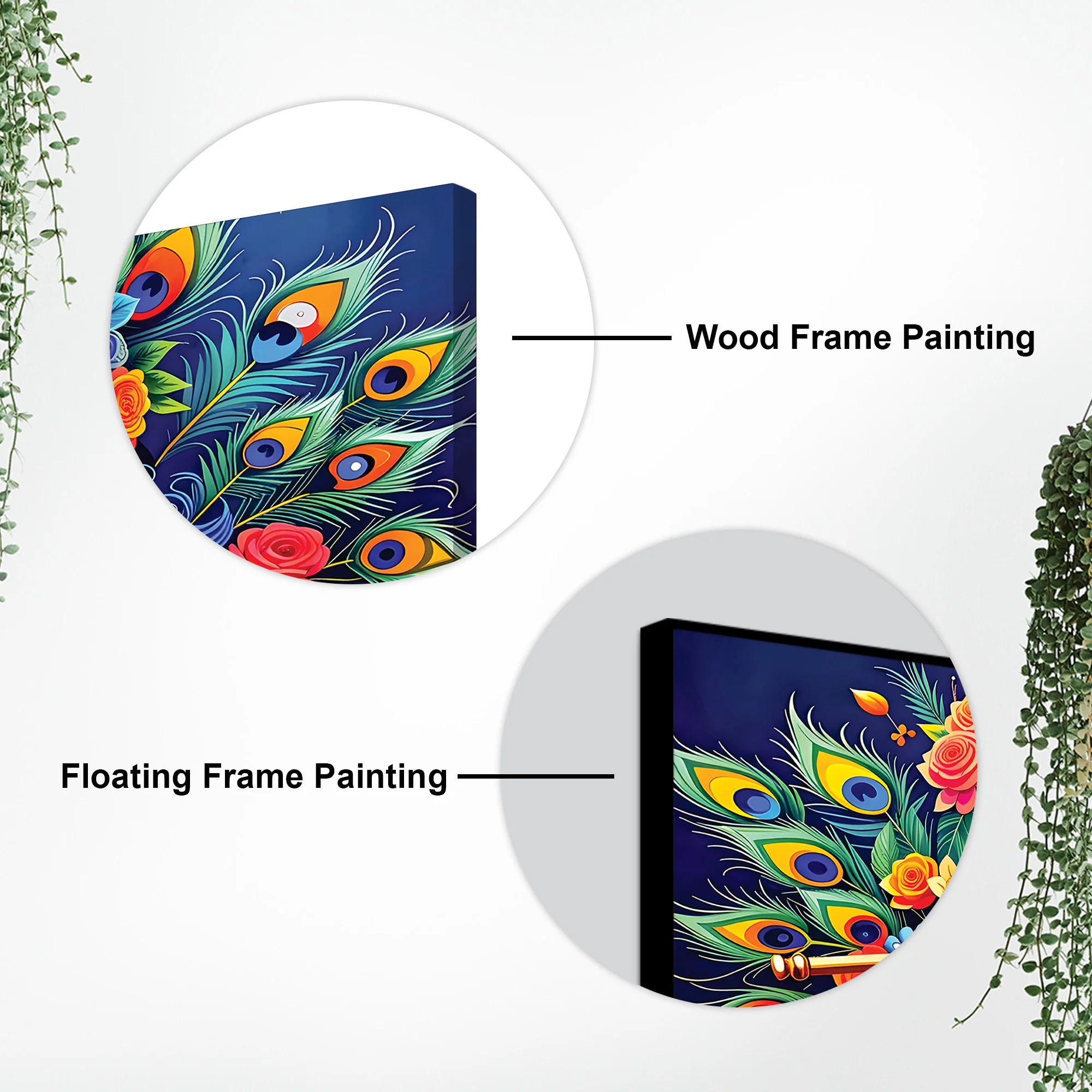 Lord Krishna Floral Peacock Theme Painting - Image 7