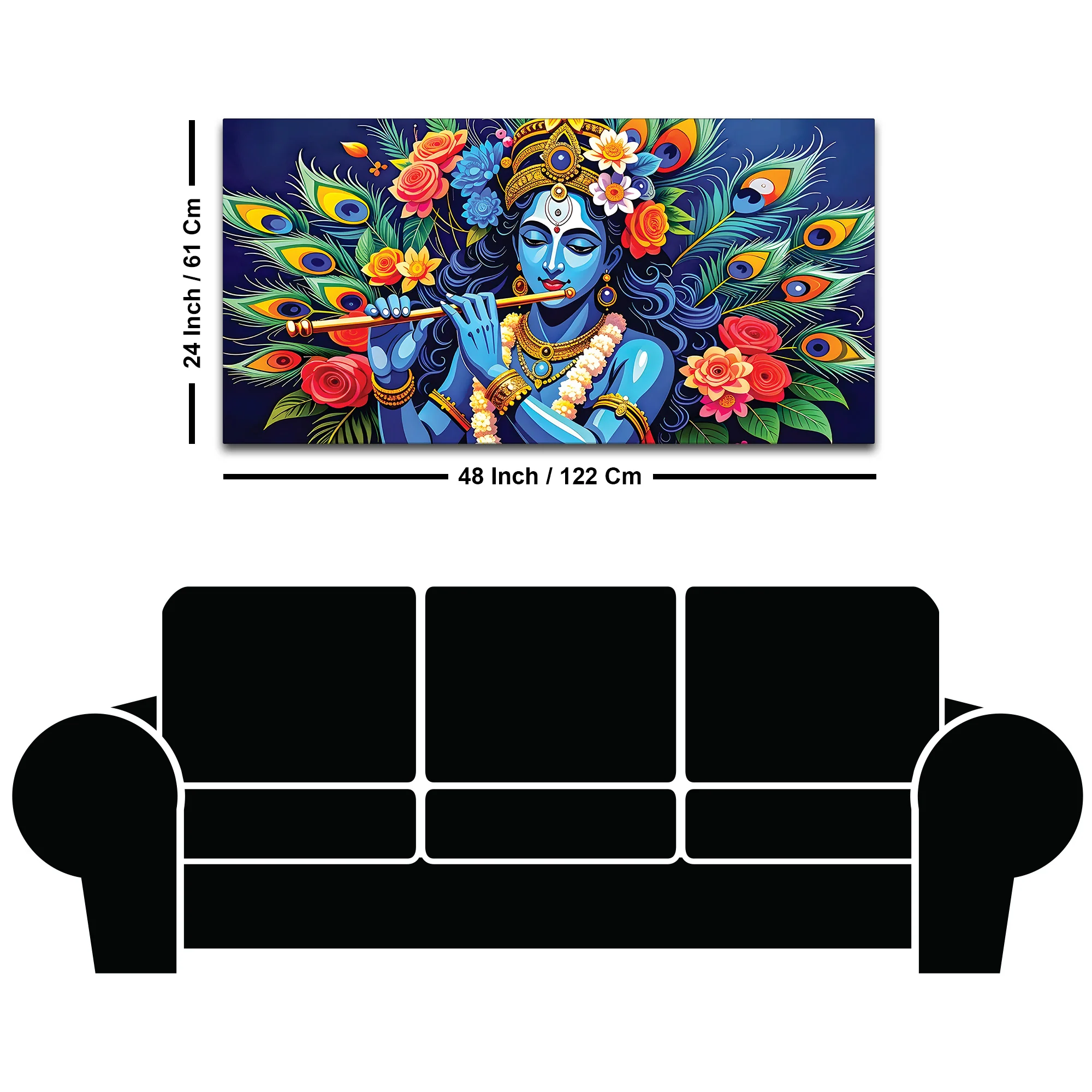 Lord Krishna Floral Peacock Theme Painting - Image 8