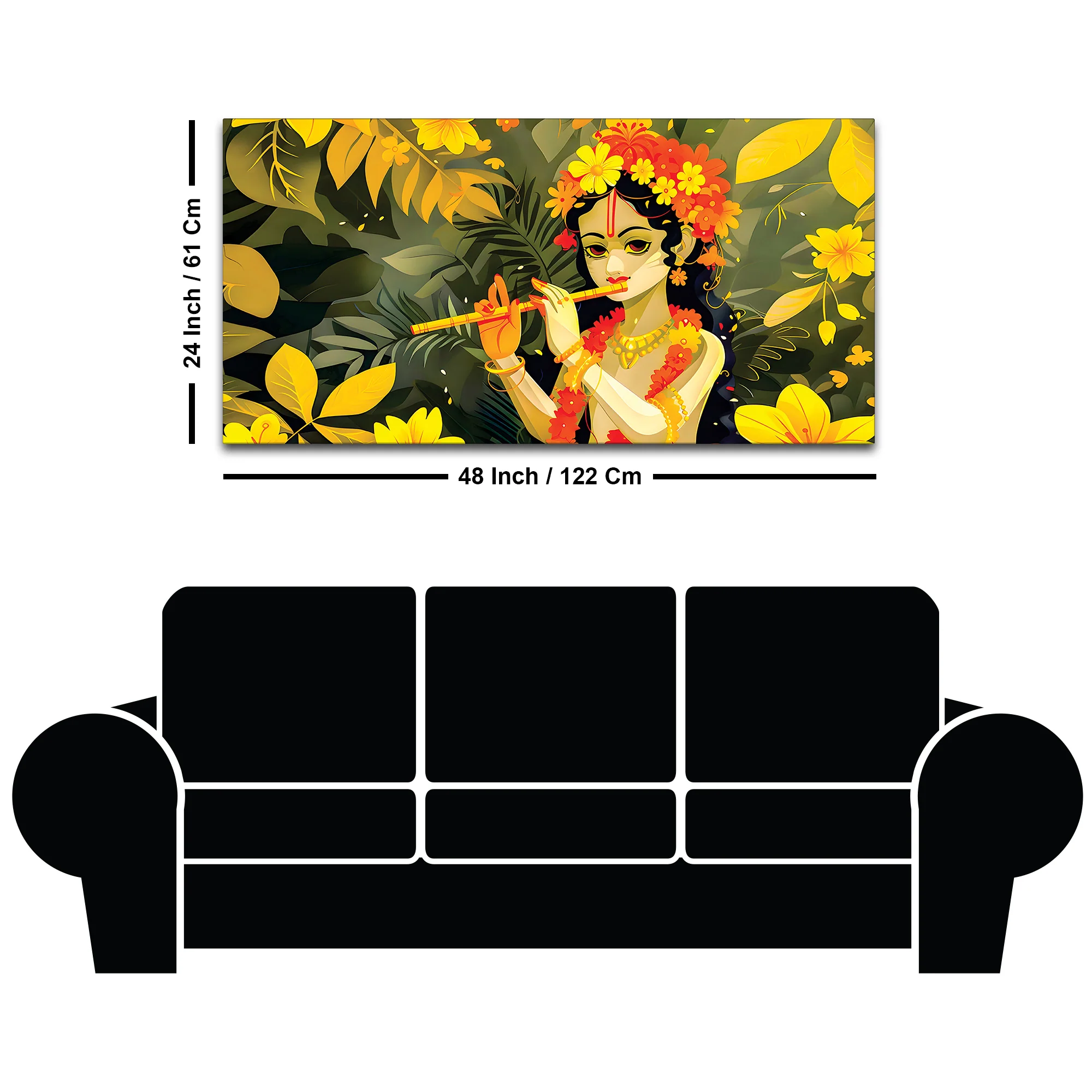 Lord Krishna Floral Theme Canvas Wall Painting for Home Decoration - Image 8