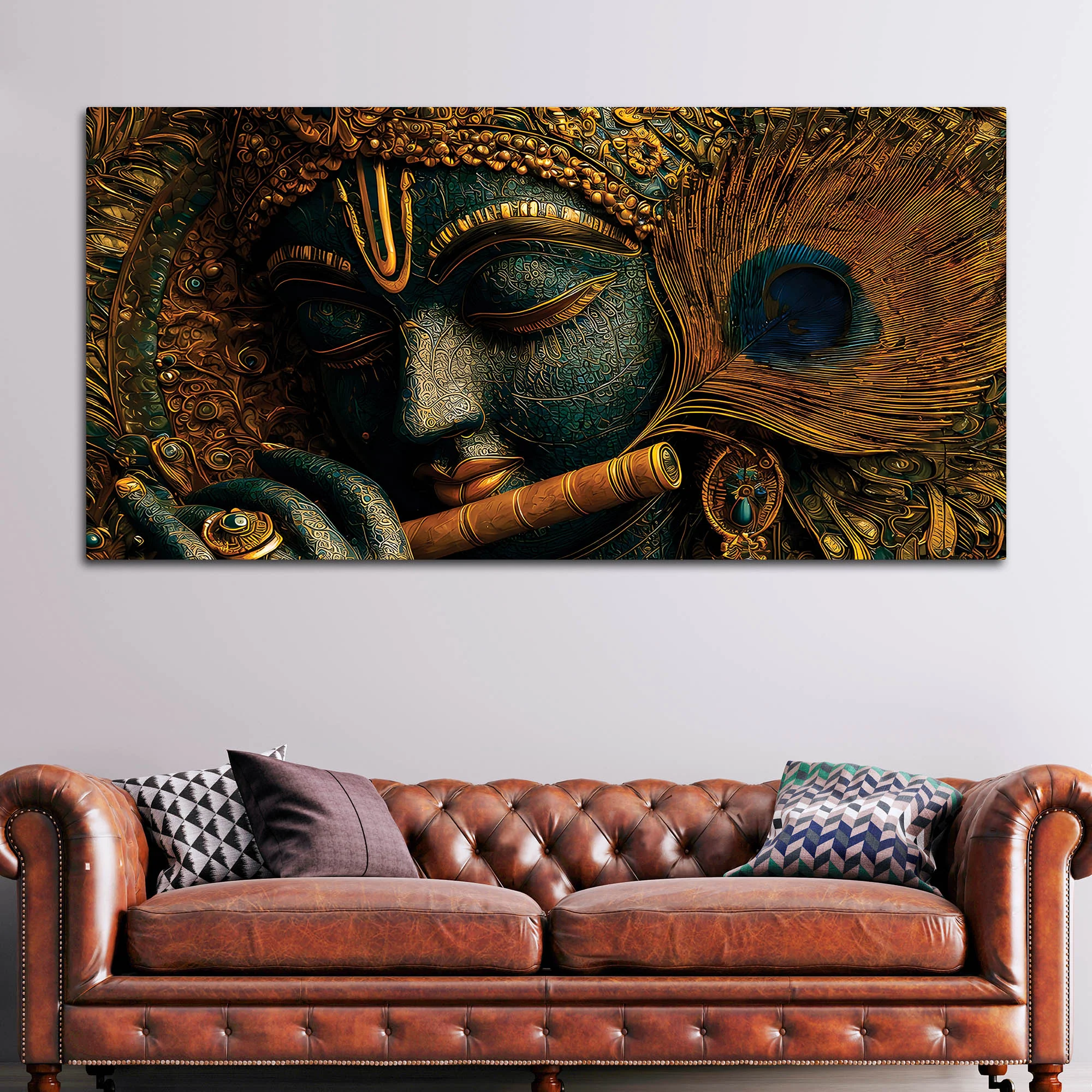 Lord Krishna Flute Textured Canvas Wall Painting for Living Room Decor - Image 3