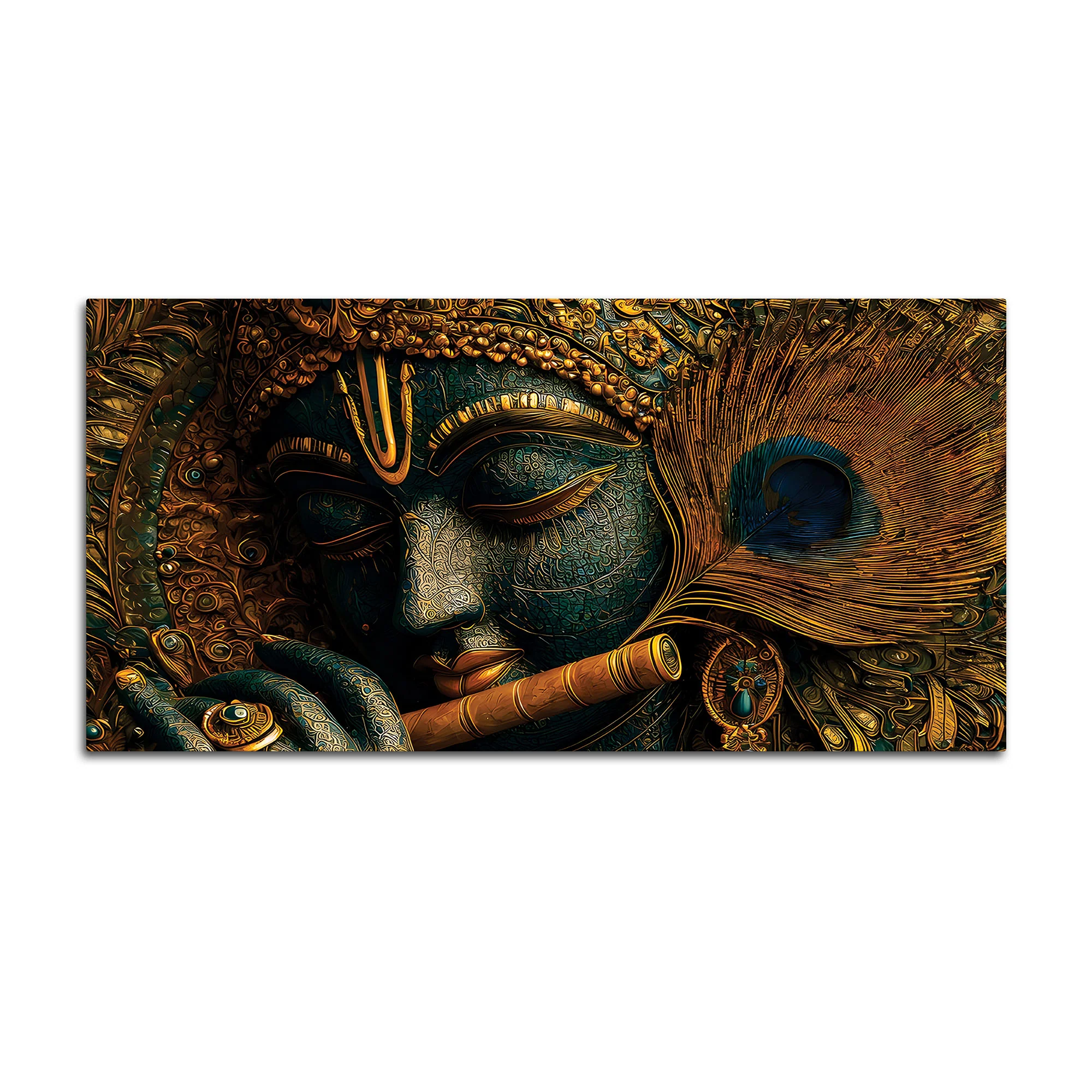 Lord Krishna Flute Textured Canvas Wall Painting for Living Room Decor - Image 4