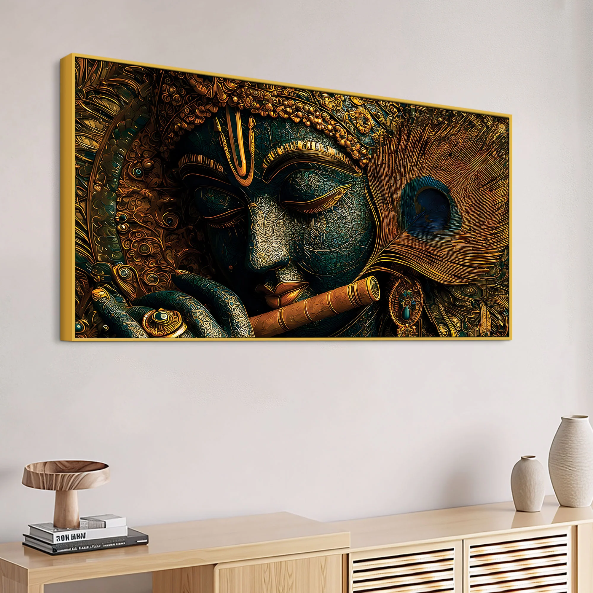Lord Krishna Flute Textured Canvas Wall Painting for Living Room Decor - Image 5