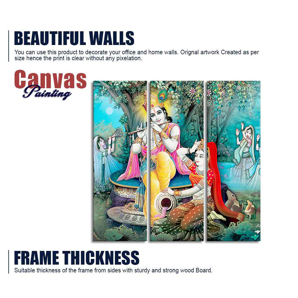 Lord Krishna in Vrindavan Canvas Wall Painting Set of Three - Image 6