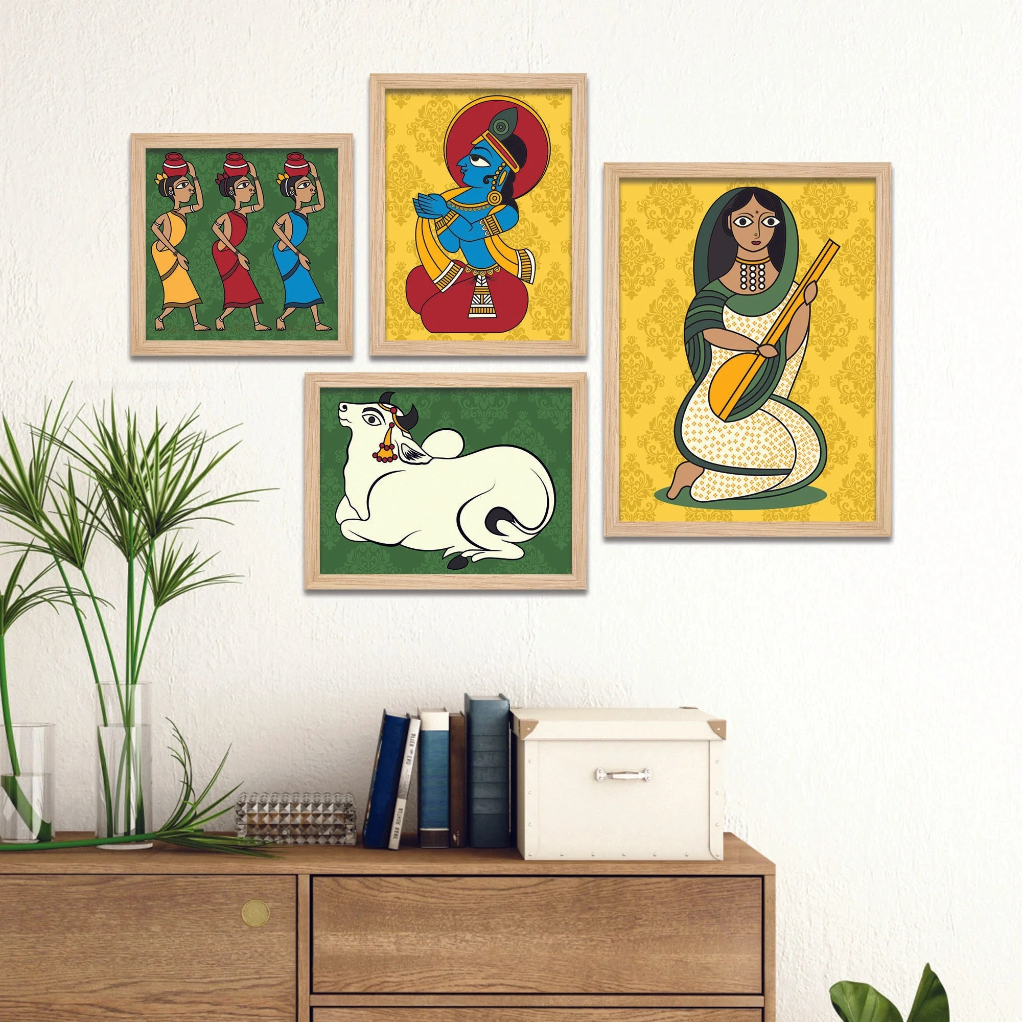 Lord Krishna Life Artistic Art Wall Frame Set of Four - Image 3
