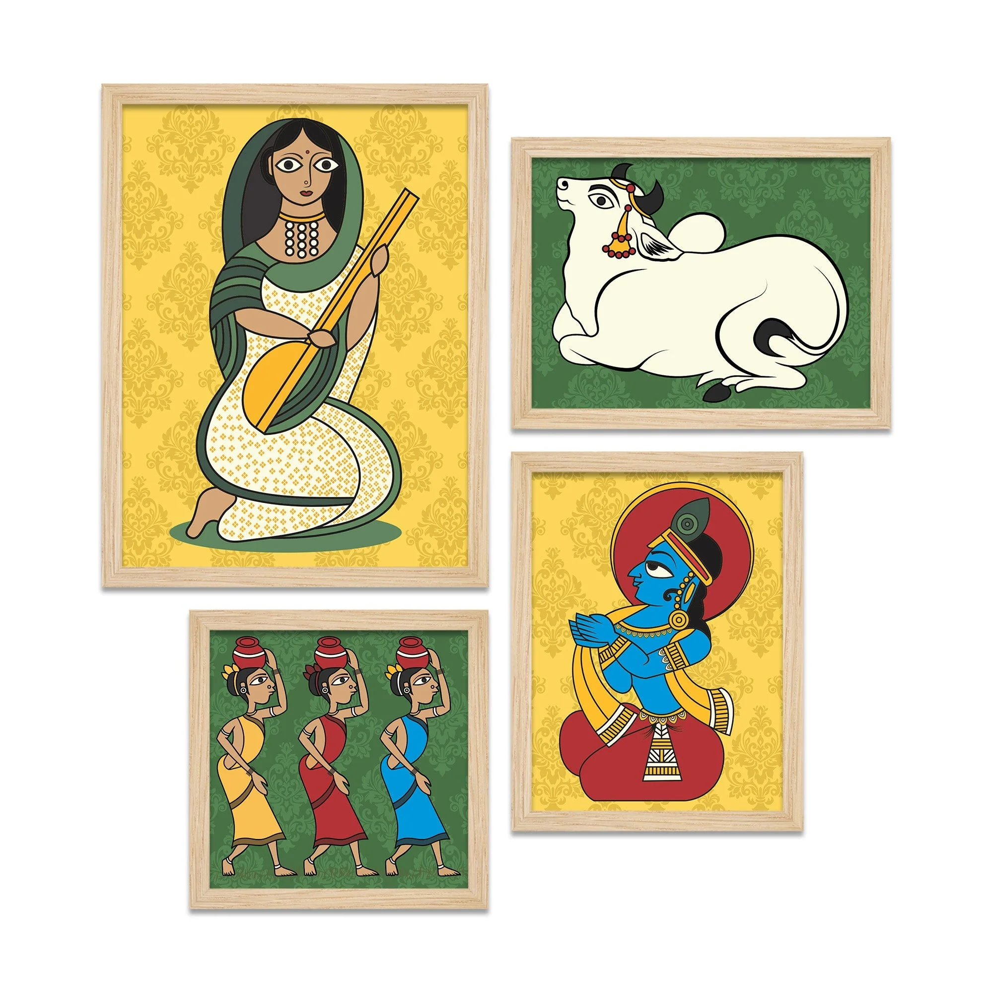 Lord Krishna Life Artistic Art Wall Frame Set of Four - Image 4