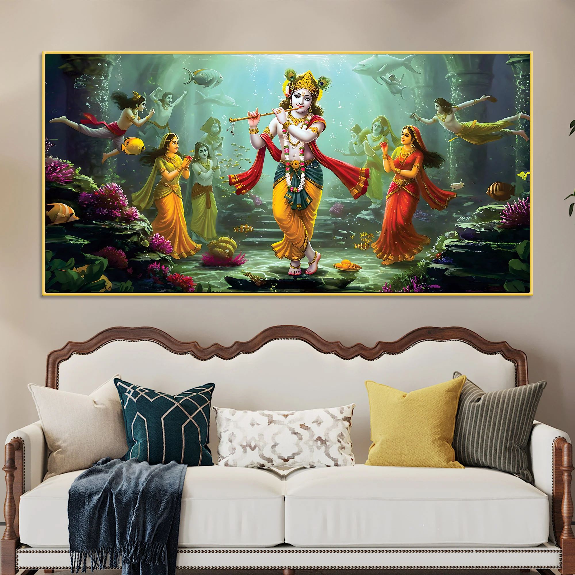 Lord Krishna Mythological Canvas Wall Painting for Home Decoration - Image 2