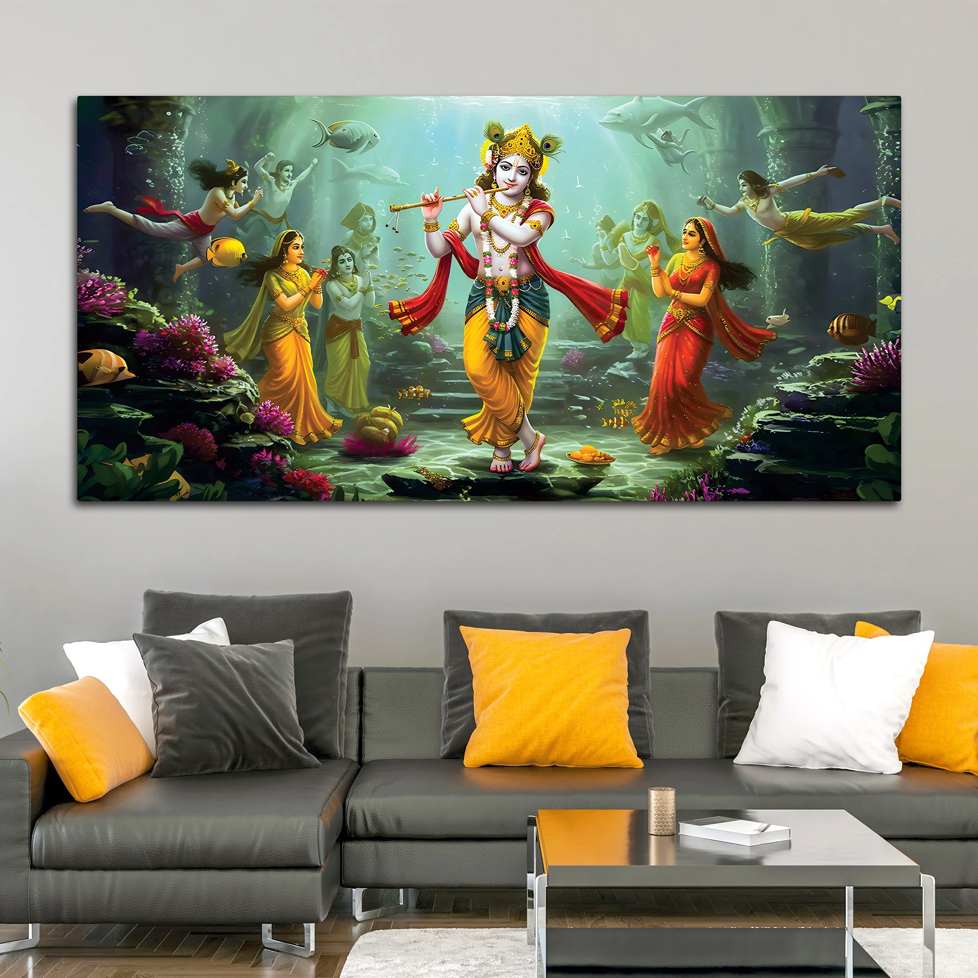 Lord Krishna Mythological Canvas Wall Painting for Home Decoration - Image 3