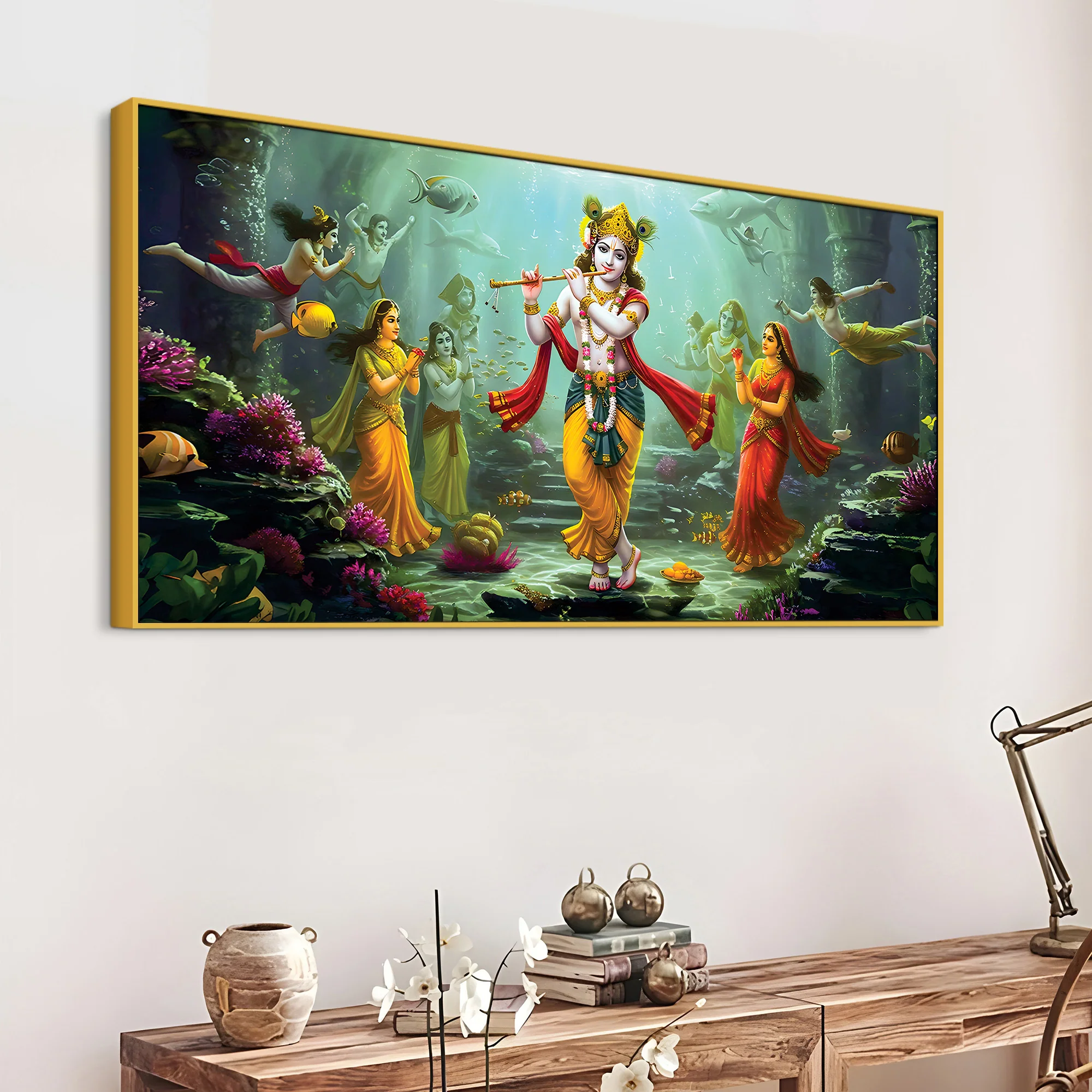 Lord Krishna Mythological Canvas Wall Painting for Home Decoration - Image 5