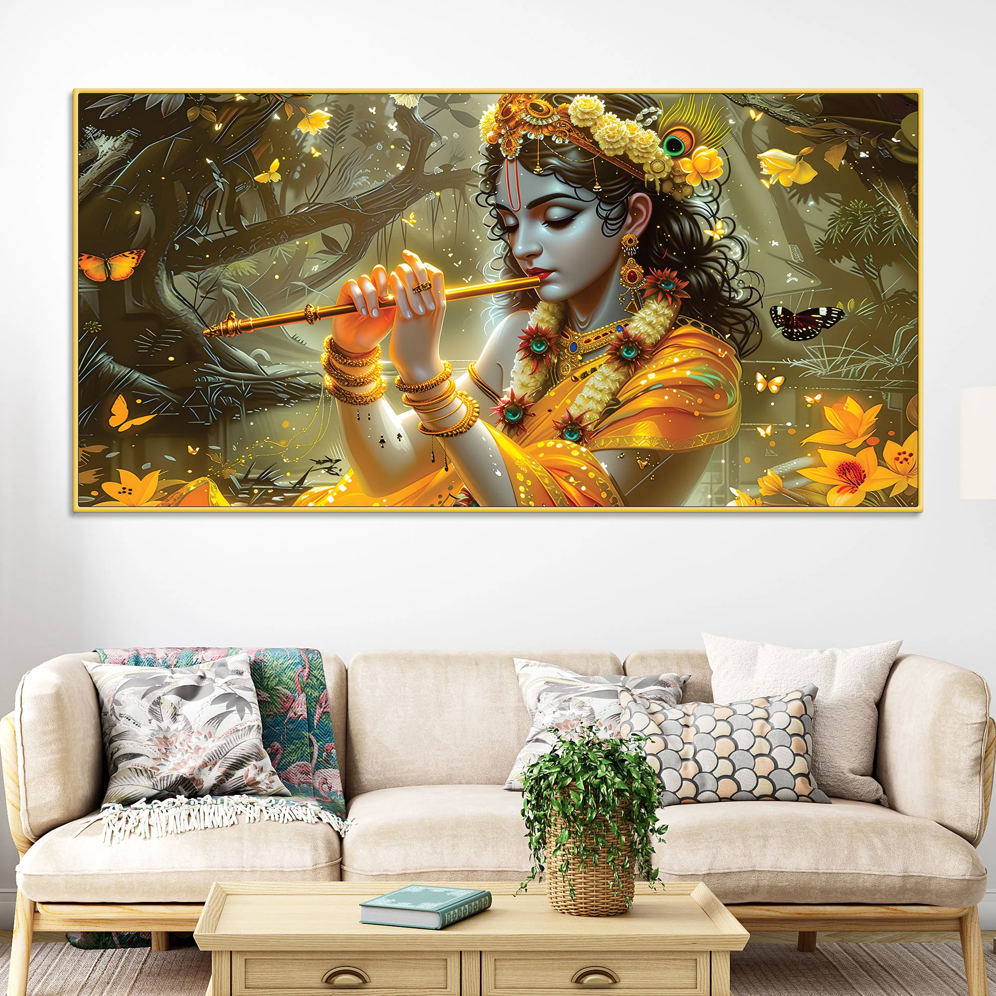 Lord Krishna Nature Theme Painting for Wall Décor