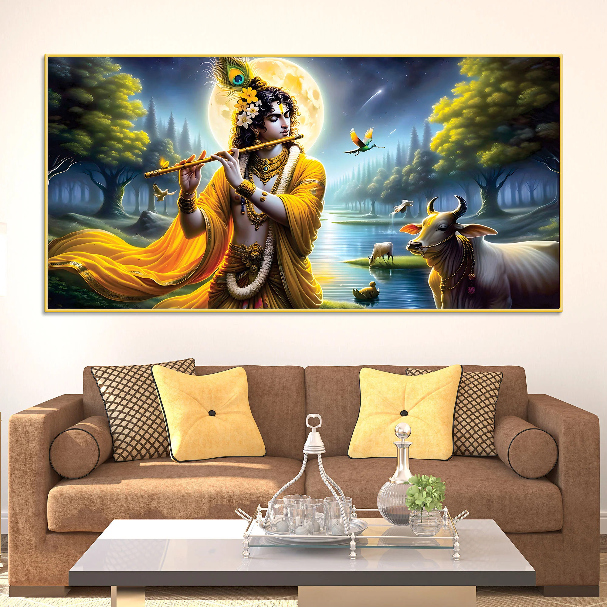 Lord Krishna Peaceful Moonlight Spiritual Painting
