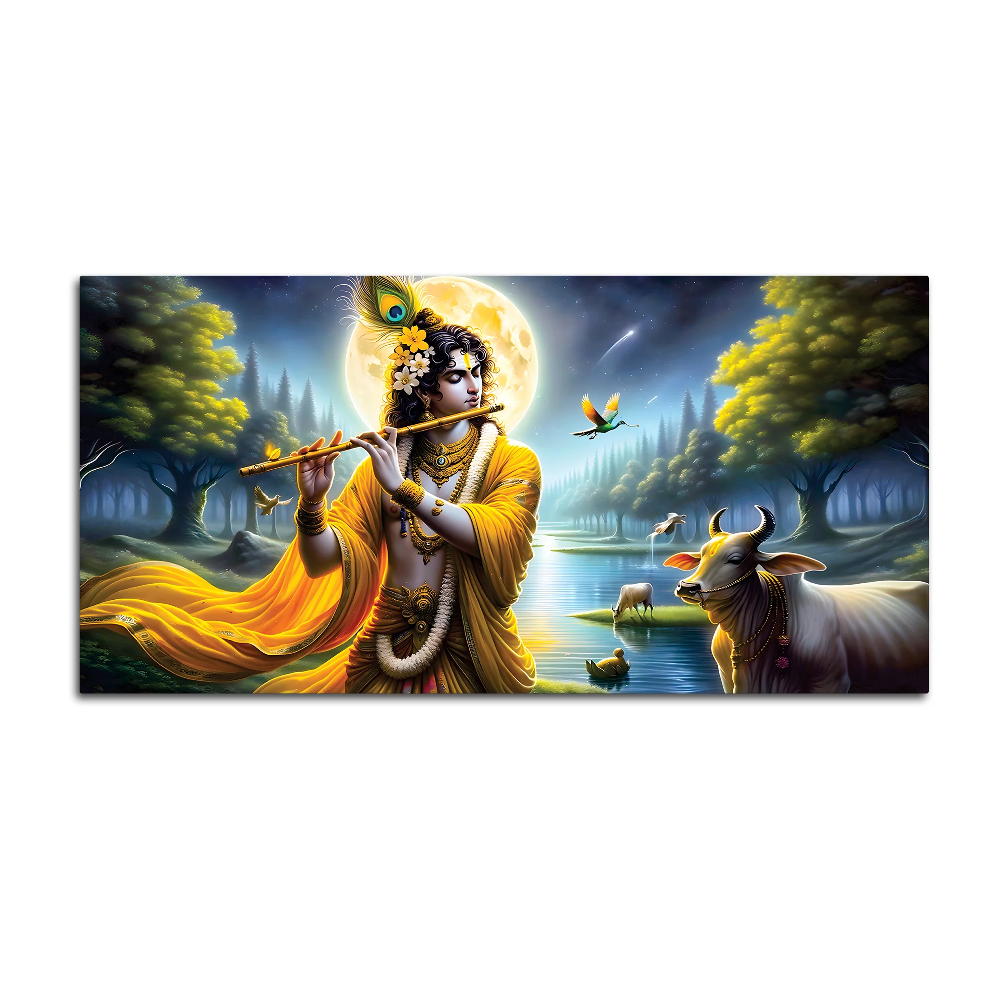 Lord Krishna Peaceful Moonlight Spiritual Painting - Image 4