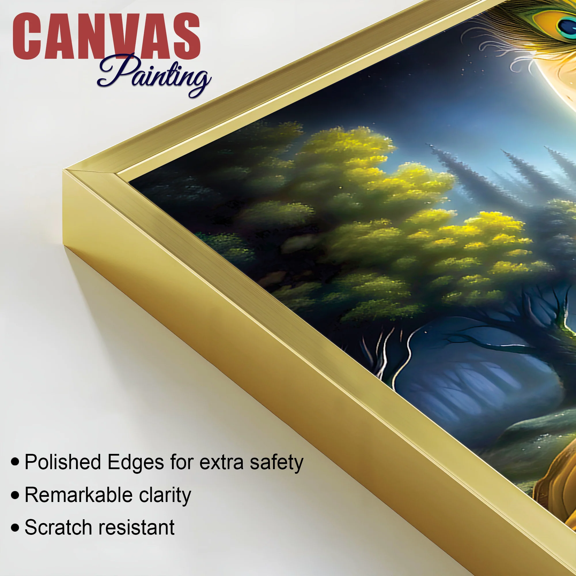 Lord Krishna Peaceful Moonlight Spiritual Painting - Image 6