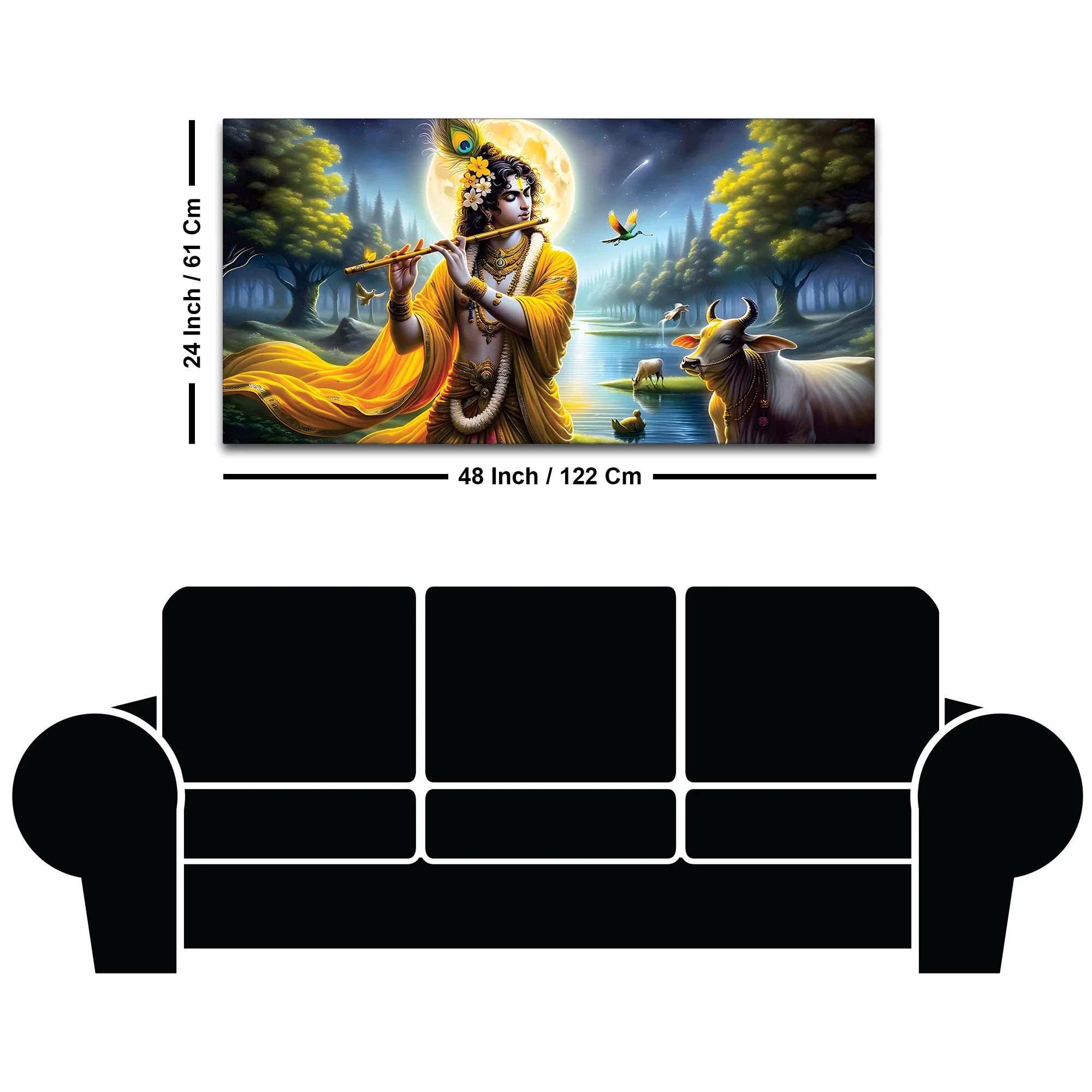 Lord Krishna Peaceful Moonlight Spiritual Painting - Image 8