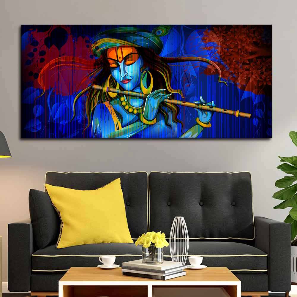 Lord Krishna playing Flute Canvas wall Painting - Image 4