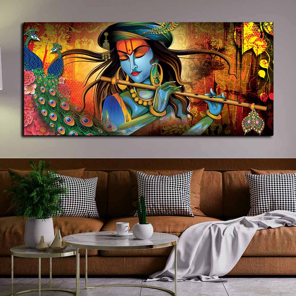 Lord Krishna Playing Flute Premium Wall Painting - Image 2
