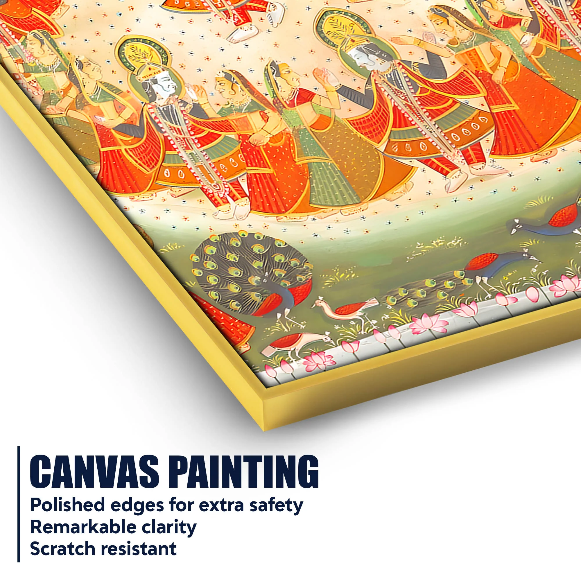 Lord Krishna Raas Leela Devotional Folk Art Canvas Wall Painting - Image 4