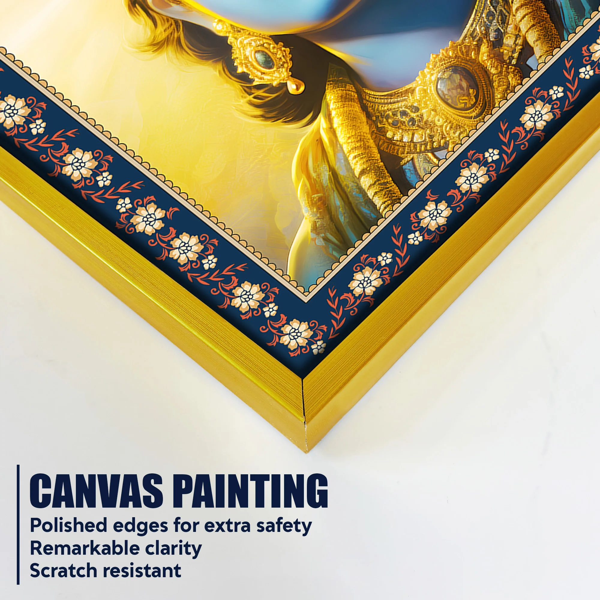 Lord Krishna Sacred and Devotion Floral Border Vertical Wall Painting - Image 5