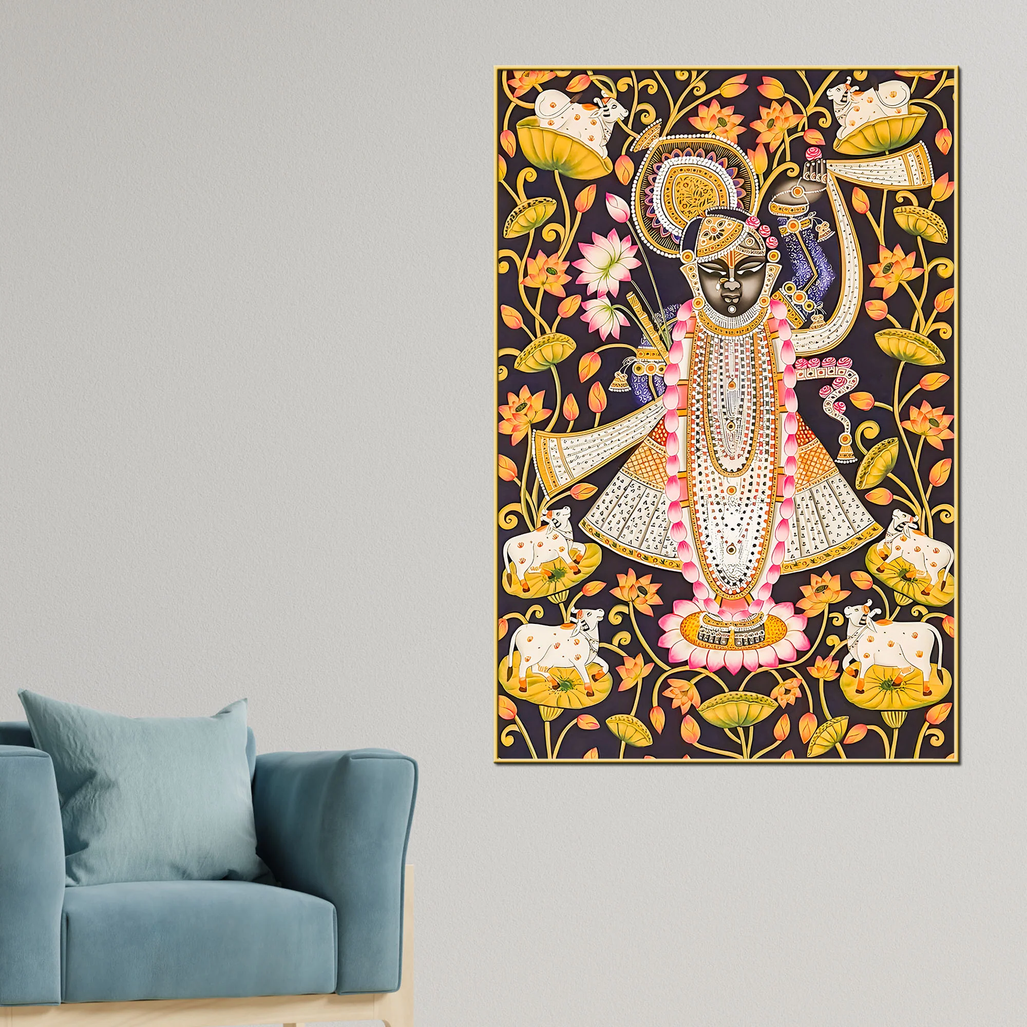 Lord Krishna Shrinath Ji Nathdwara Style Canvas Wall Painting - Image 2