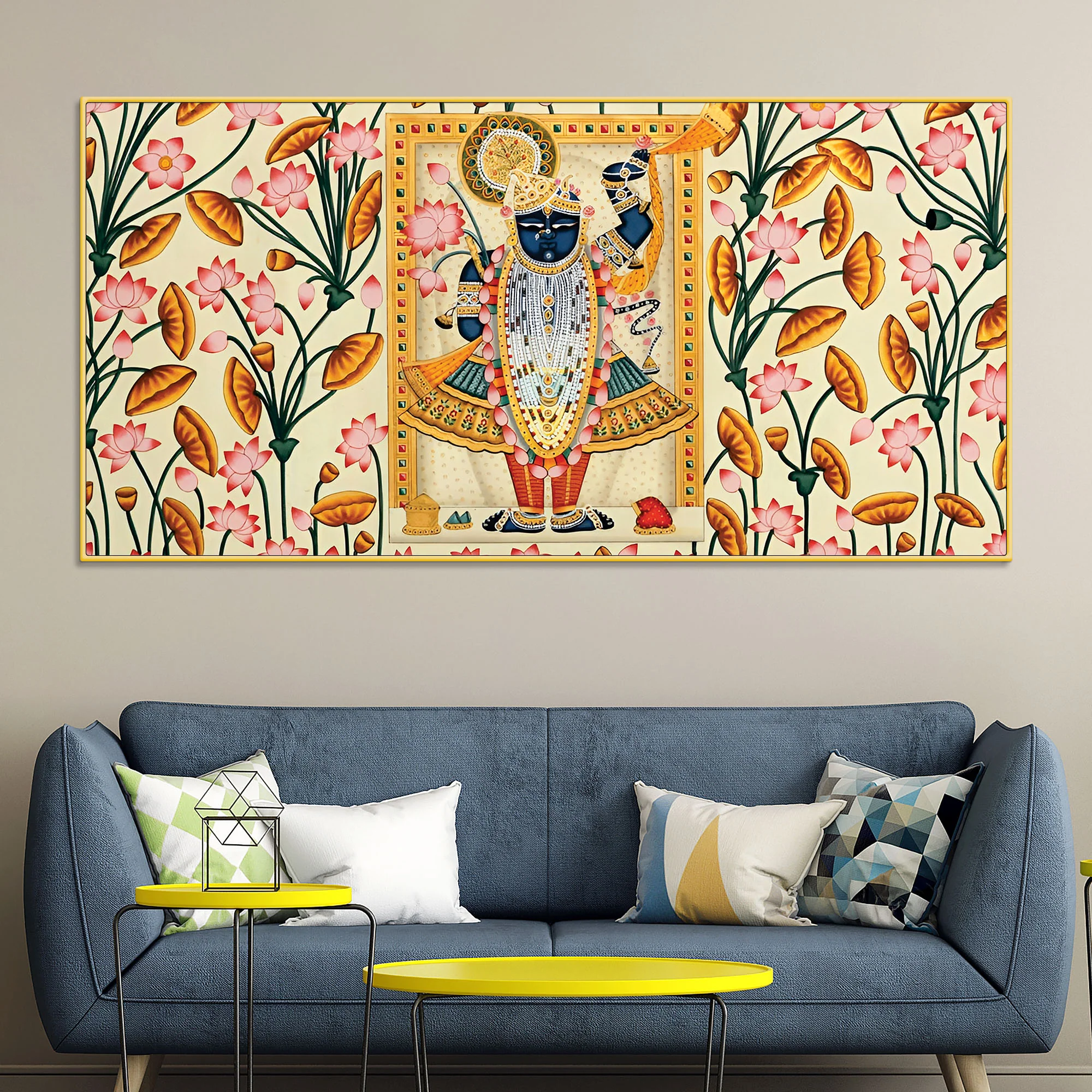 Lord Krishna Shrinathji Pichwai Art Wall Painting - Image 2
