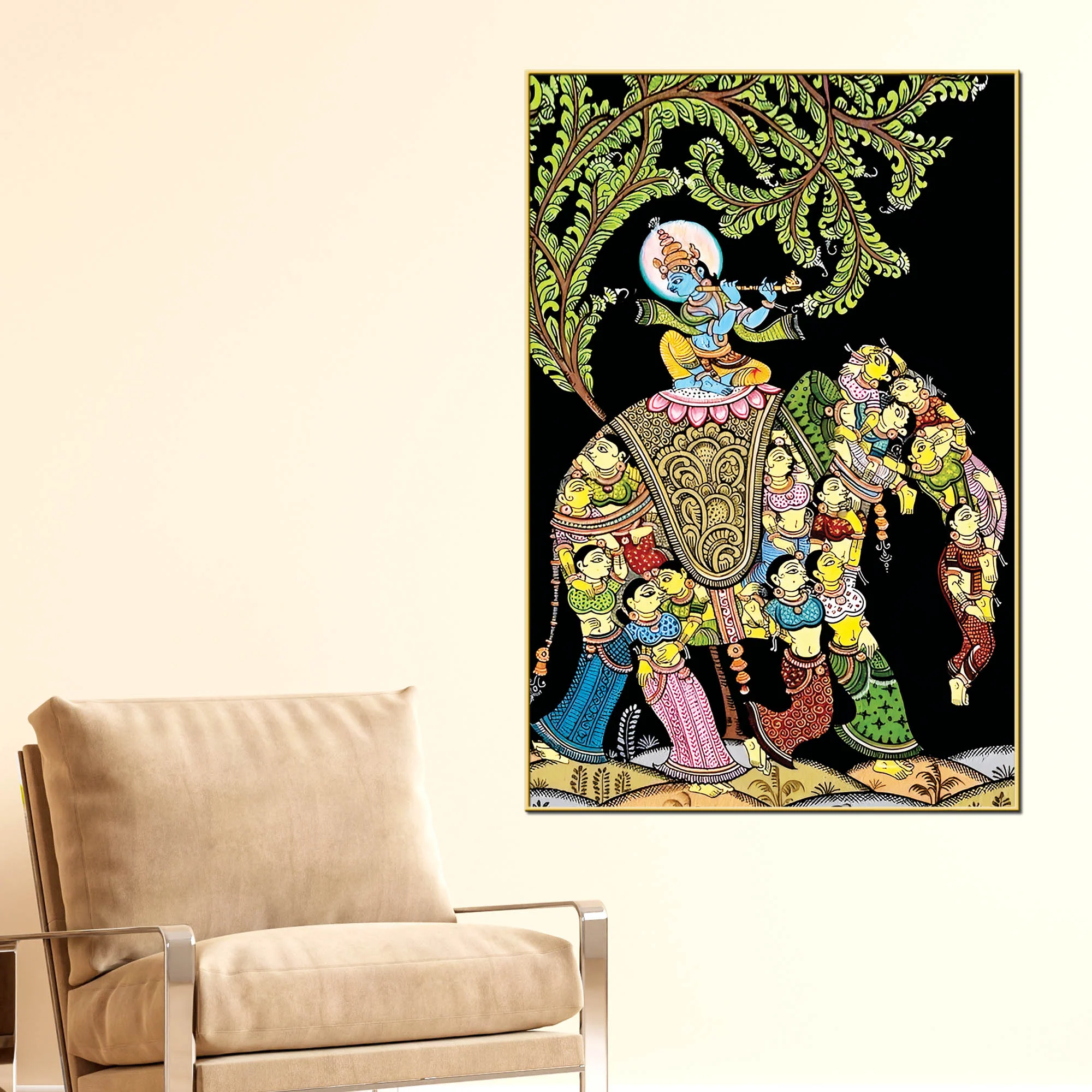 Lord Krishna Spiritual Canvas Painting | Indian Traditional Wall Decor