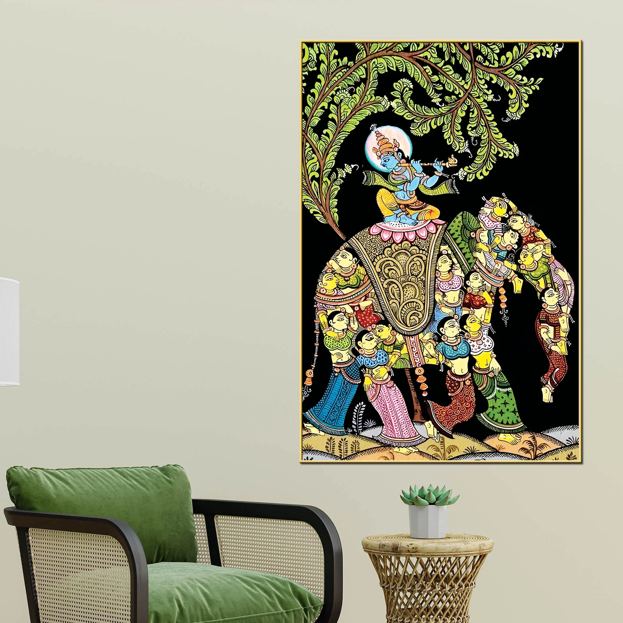 Lord Krishna Spiritual Canvas Painting | Indian Traditional Wall Decor - Image 2