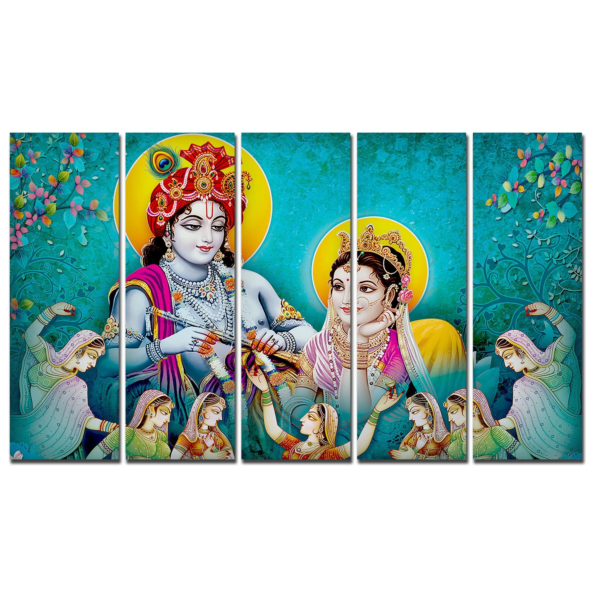 Lord Radha Krishna Canvas Wall Painting 5 Panel Set - Image 4