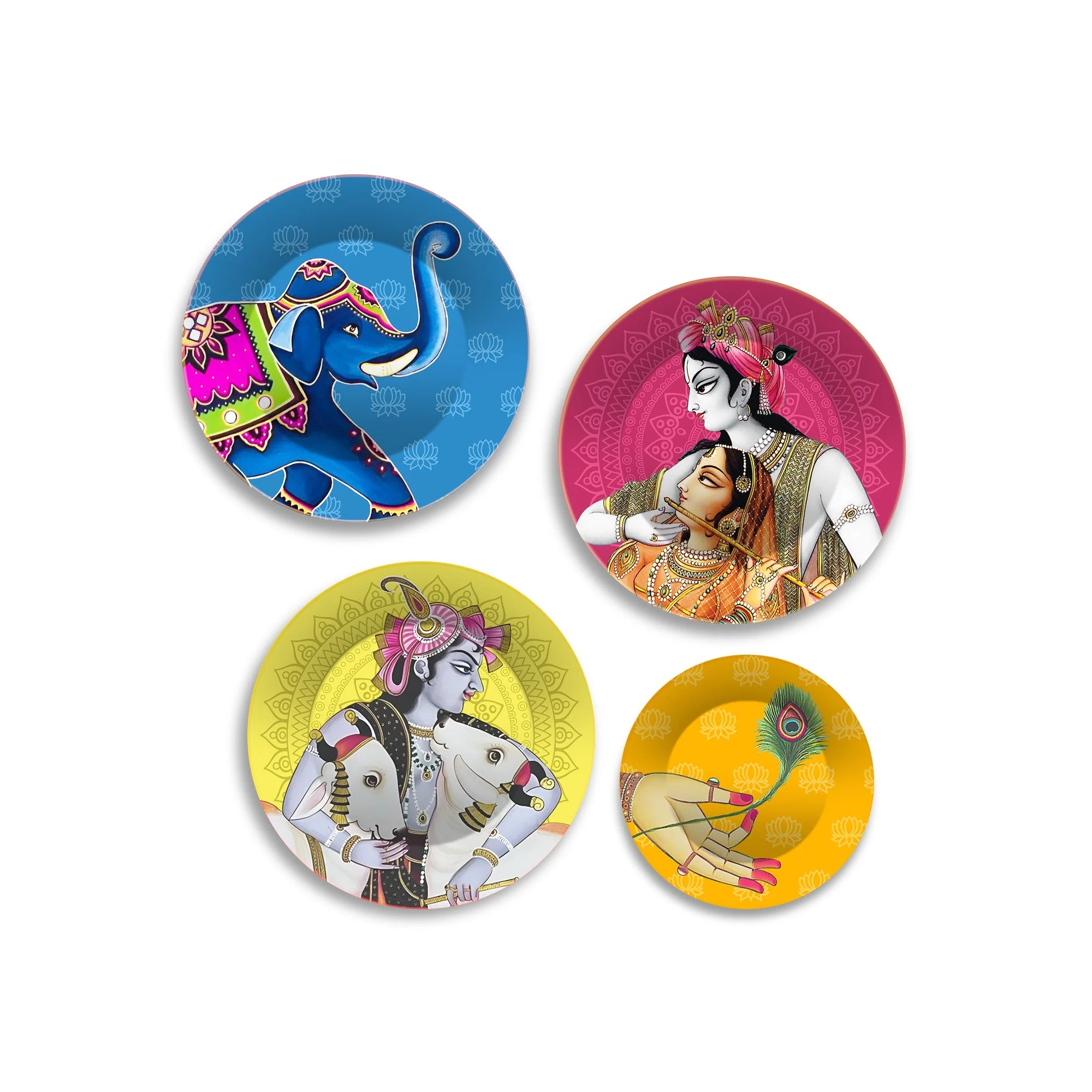 Lord Krishna with Cows Premium Wall Plates Painting Set of Four - Image 4