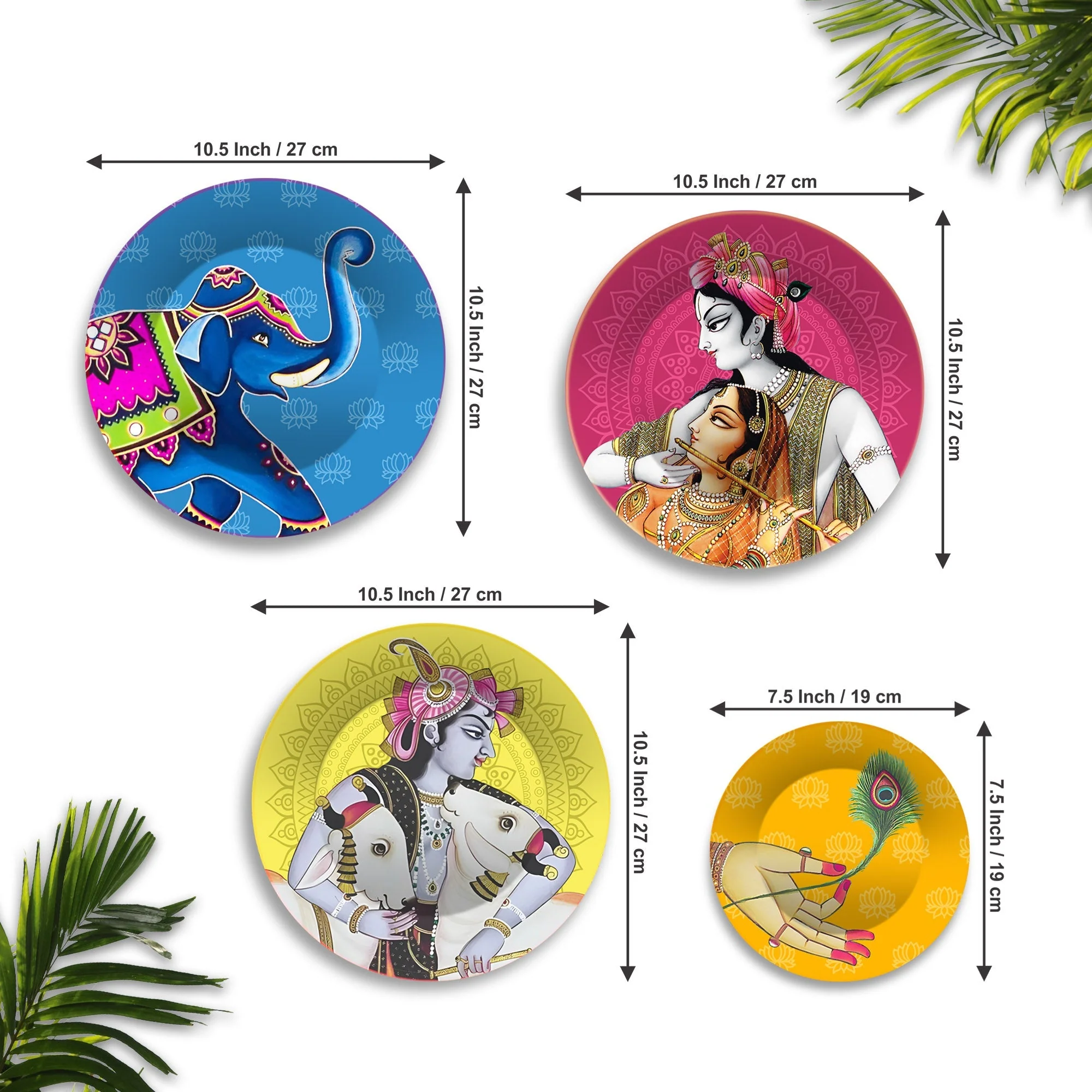Lord Krishna with Cows Premium Wall Plates Painting Set of Four - Image 6