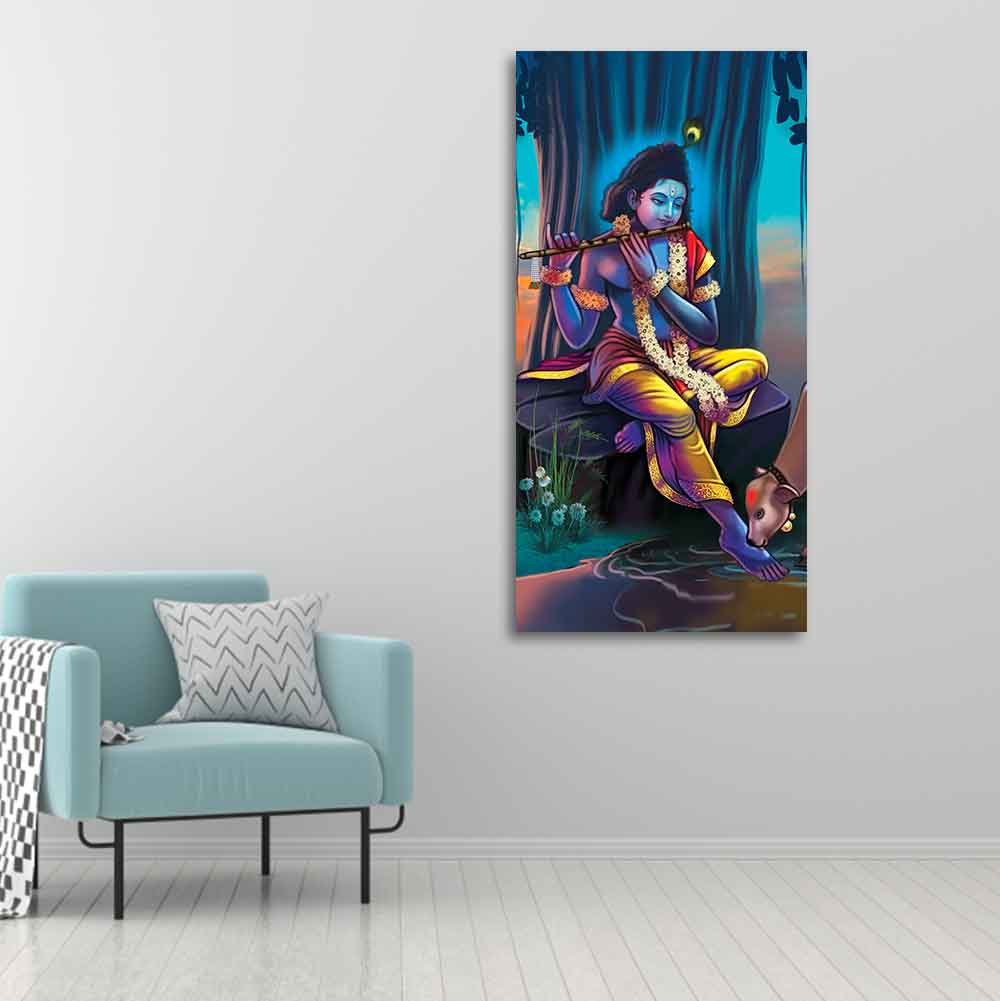 Lord Krishna With Flute Canvas Wall Painting - Image 5