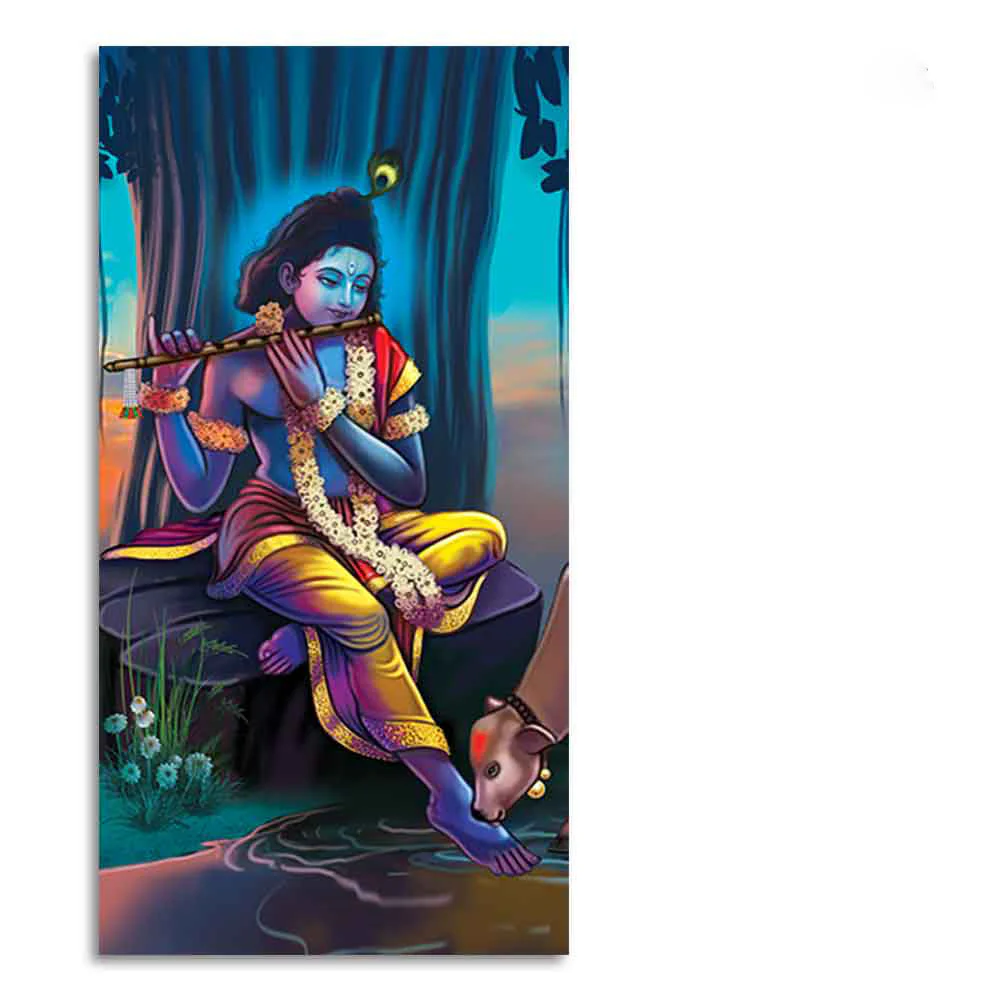 Lord Krishna With Flute Canvas Wall Painting - Image 6