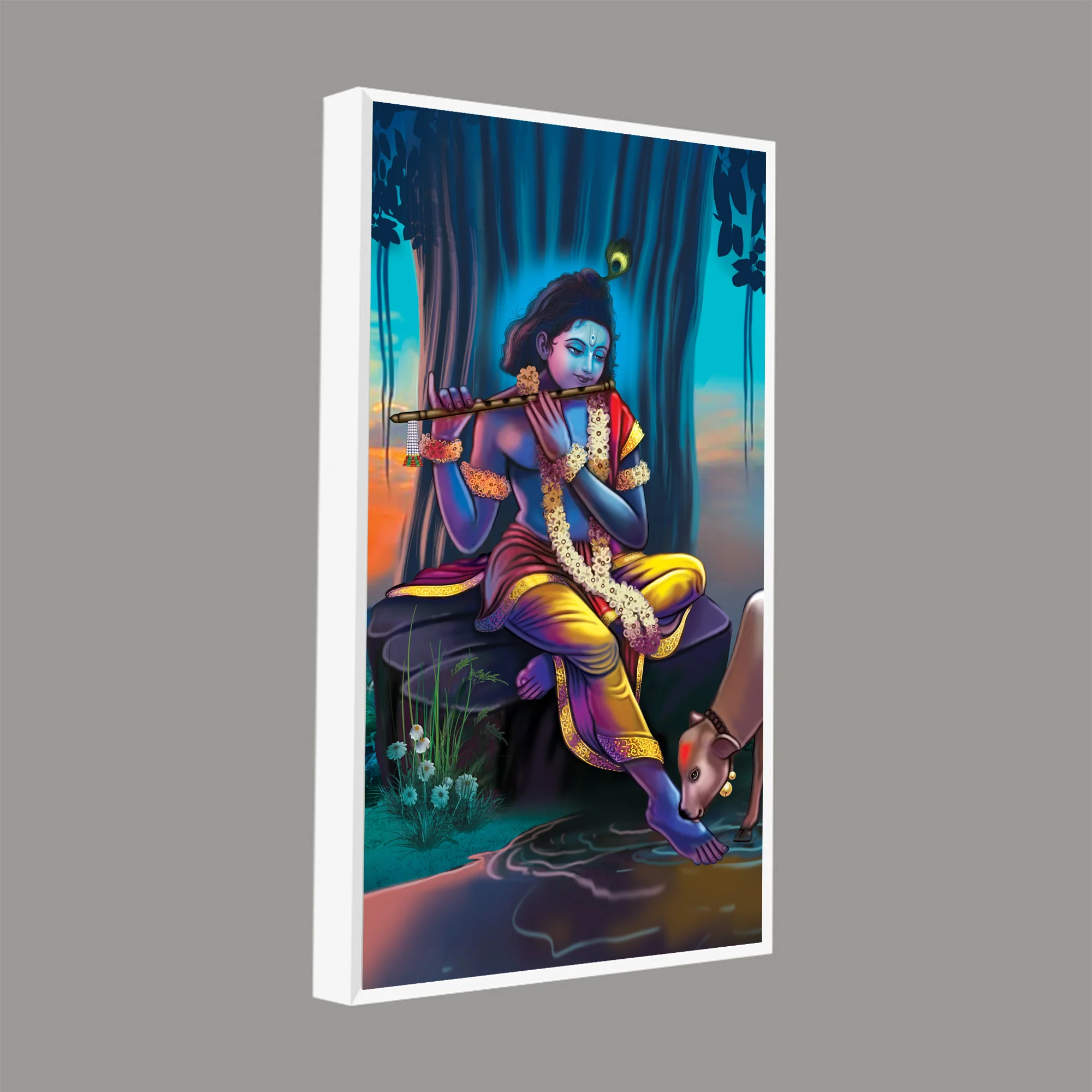 Lord Krishna With Flute Canvas Wall Painting - Image 7