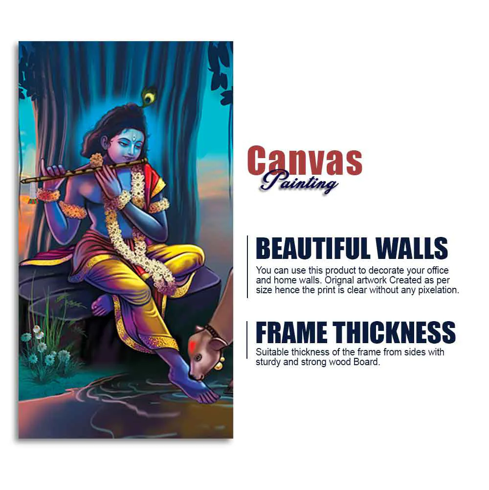 Lord Krishna With Flute Canvas Wall Painting - Image 8